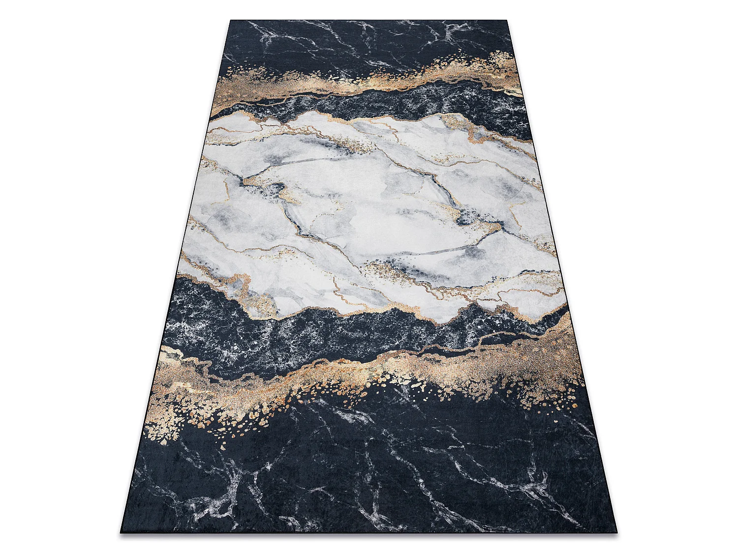 ANDRE 1124 tapijt wasbaar marmer antislip - zwart 80x150 cm