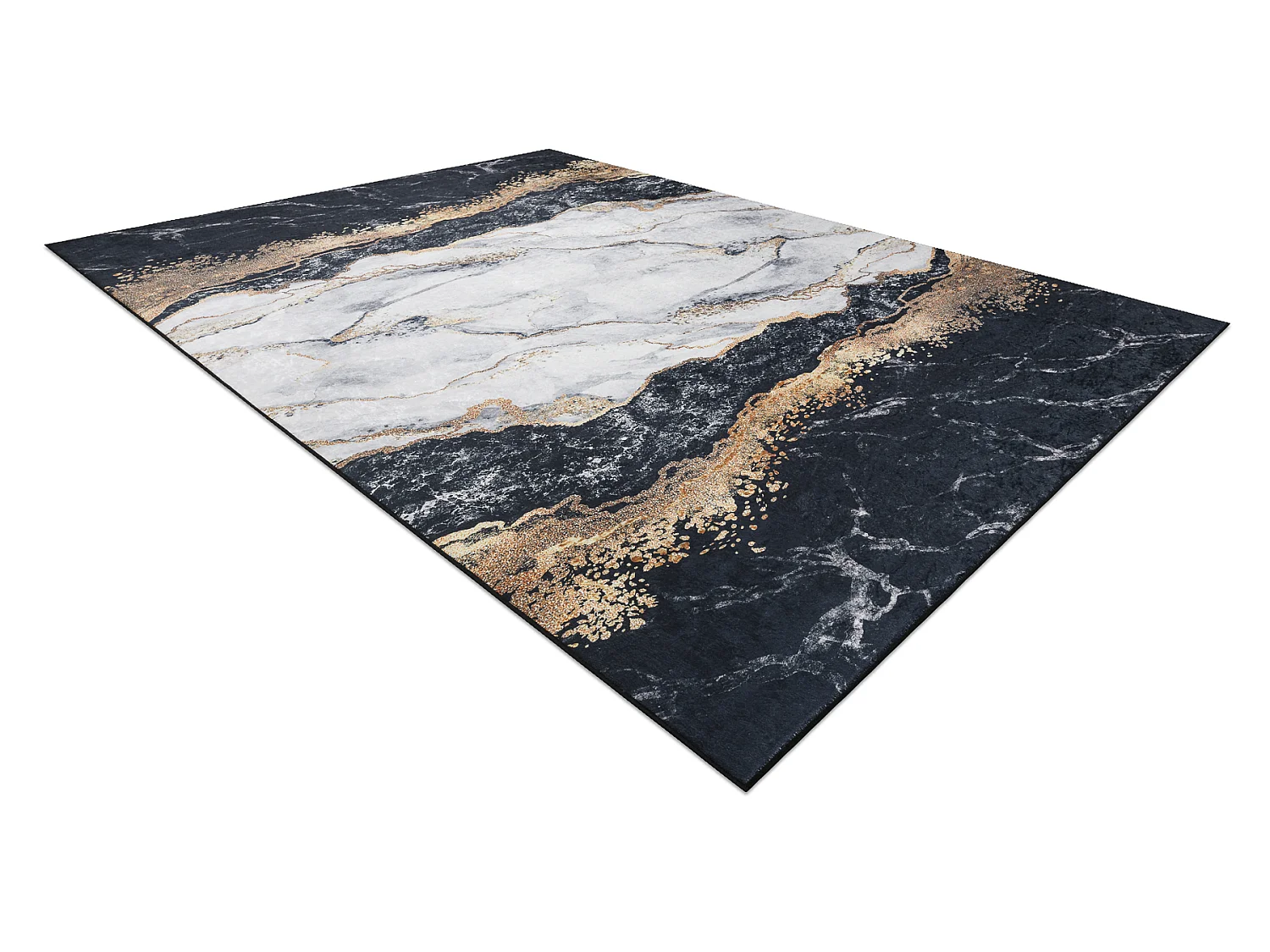 ANDRE 1124 tapijt wasbaar marmer antislip - zwart 80x150 cm