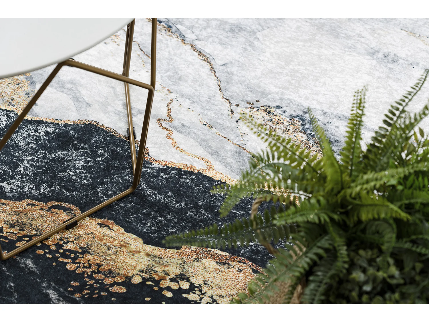 ANDRE 1124 tapijt wasbaar marmer antislip - zwart 80x150 cm