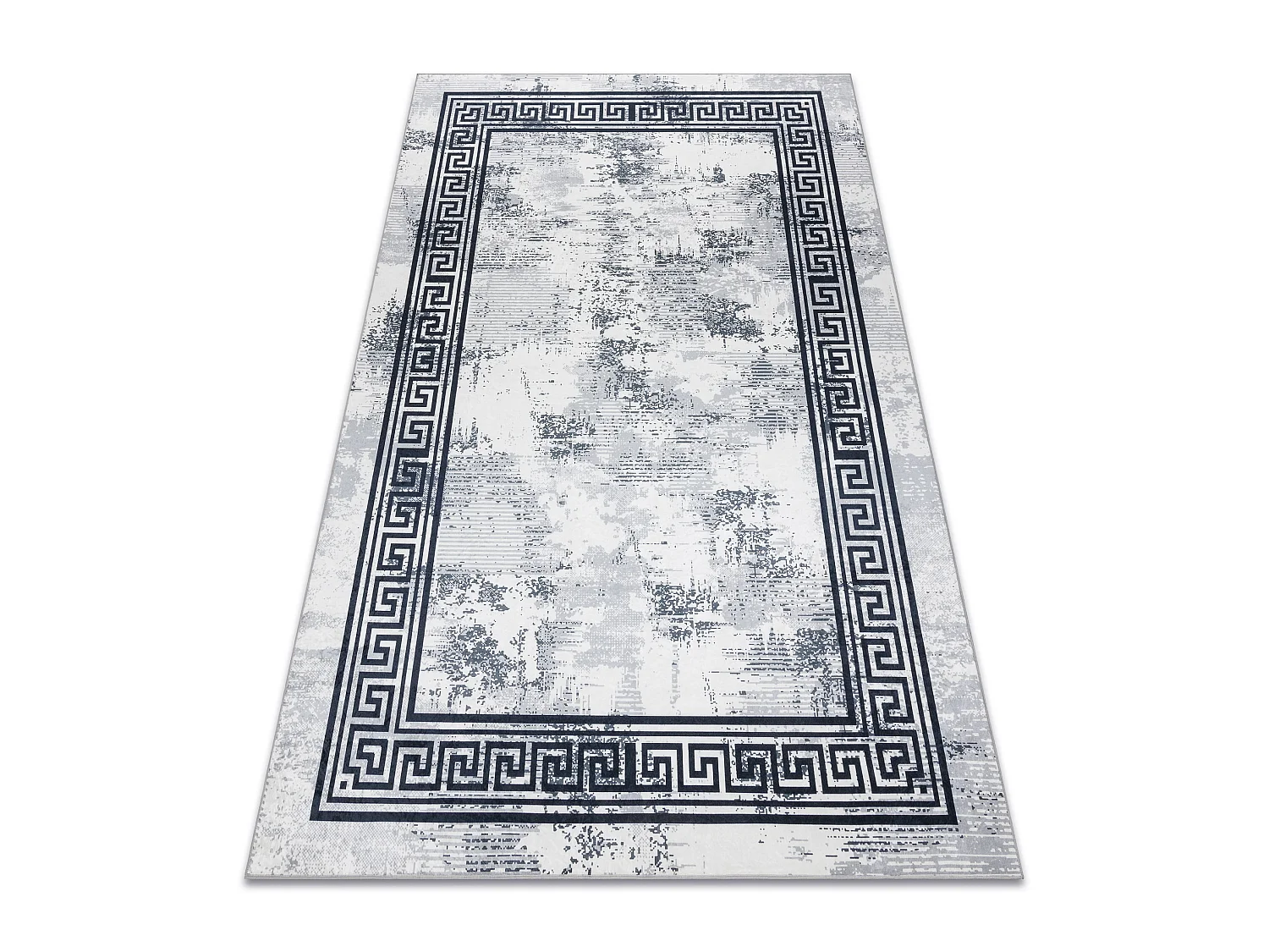 Tapis lavable ANDRE 1189 Marbre, grec antidérapant - noir / blanc 80x150 cm