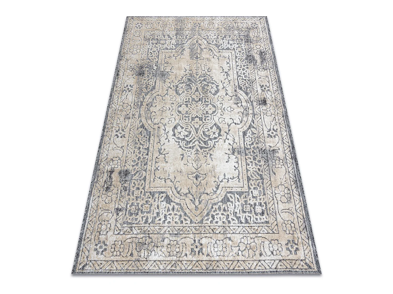 Tapis Structural SOLE D3872 Ornement, cadre - tissé à plat gris / be 80x250 cm