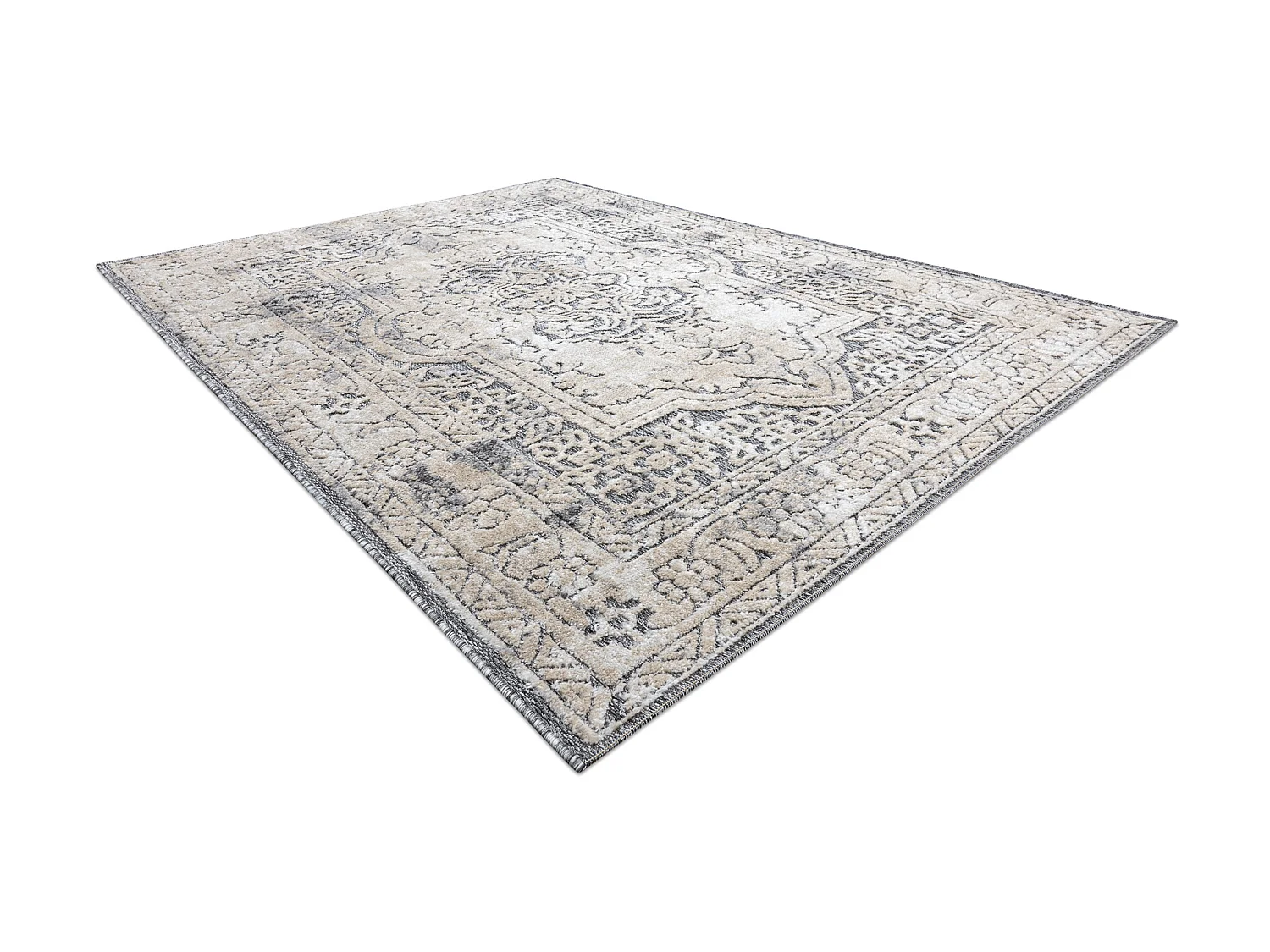 Tapis Structural SOLE D3872 Ornement, cadre - tissé à plat gris / be 80x250 cm