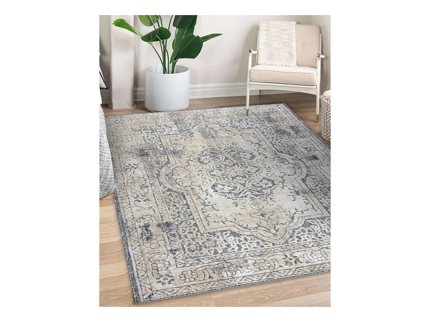 Tapis Structural SOLE D3872 Ornement, cadre - tissé à plat gris / be 80x250 cm