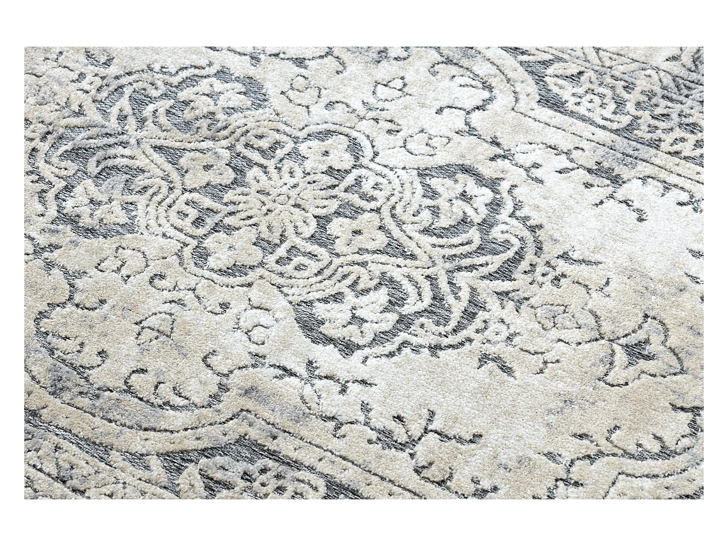 Tapis Structural SOLE D3872 Ornement, cadre - tissé à plat gris / be 80x250 cm