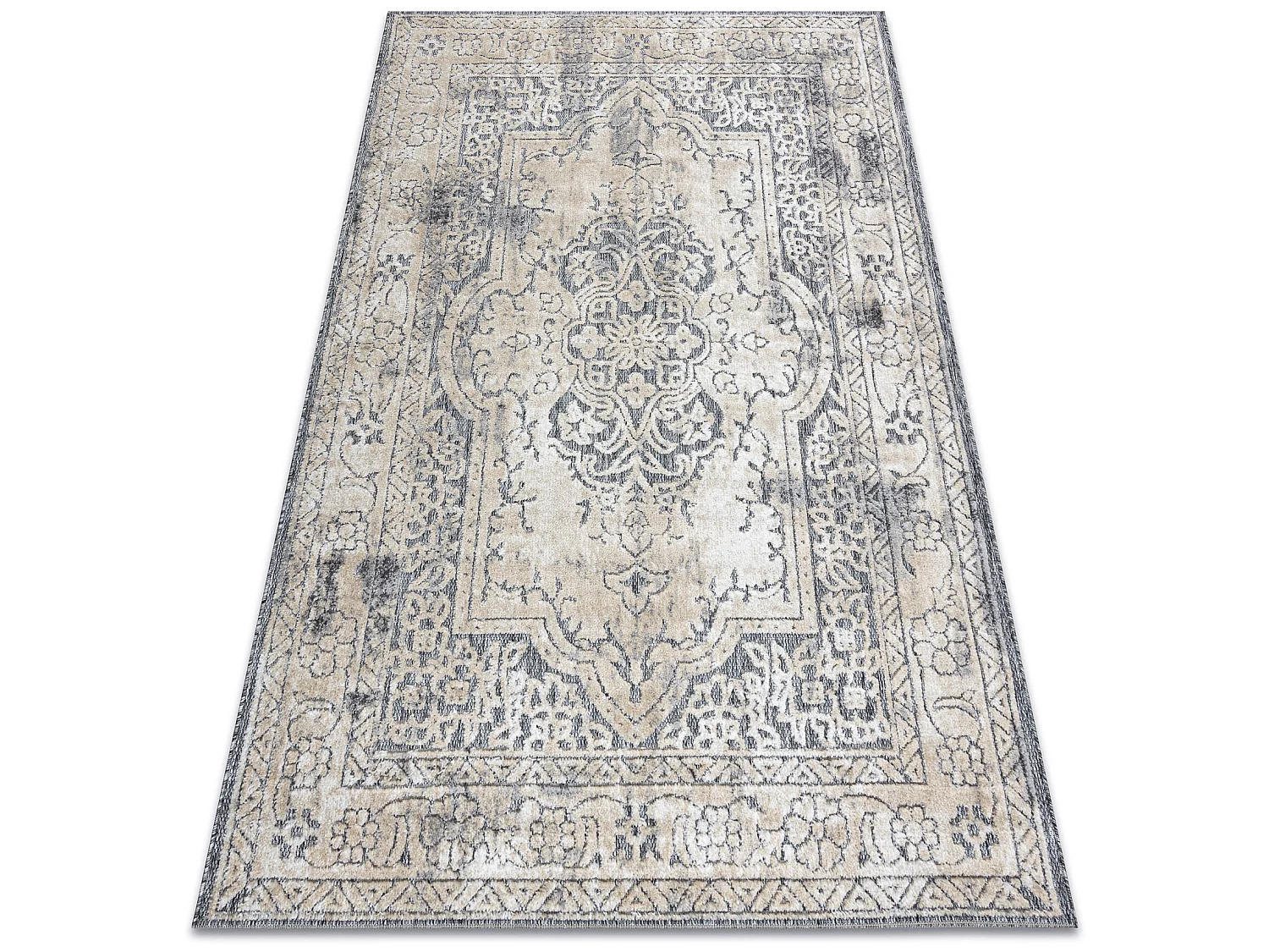 Tapis Structural SOLE D3872 Ornement, cadre - tissé à plat gris / be 80x250 cm