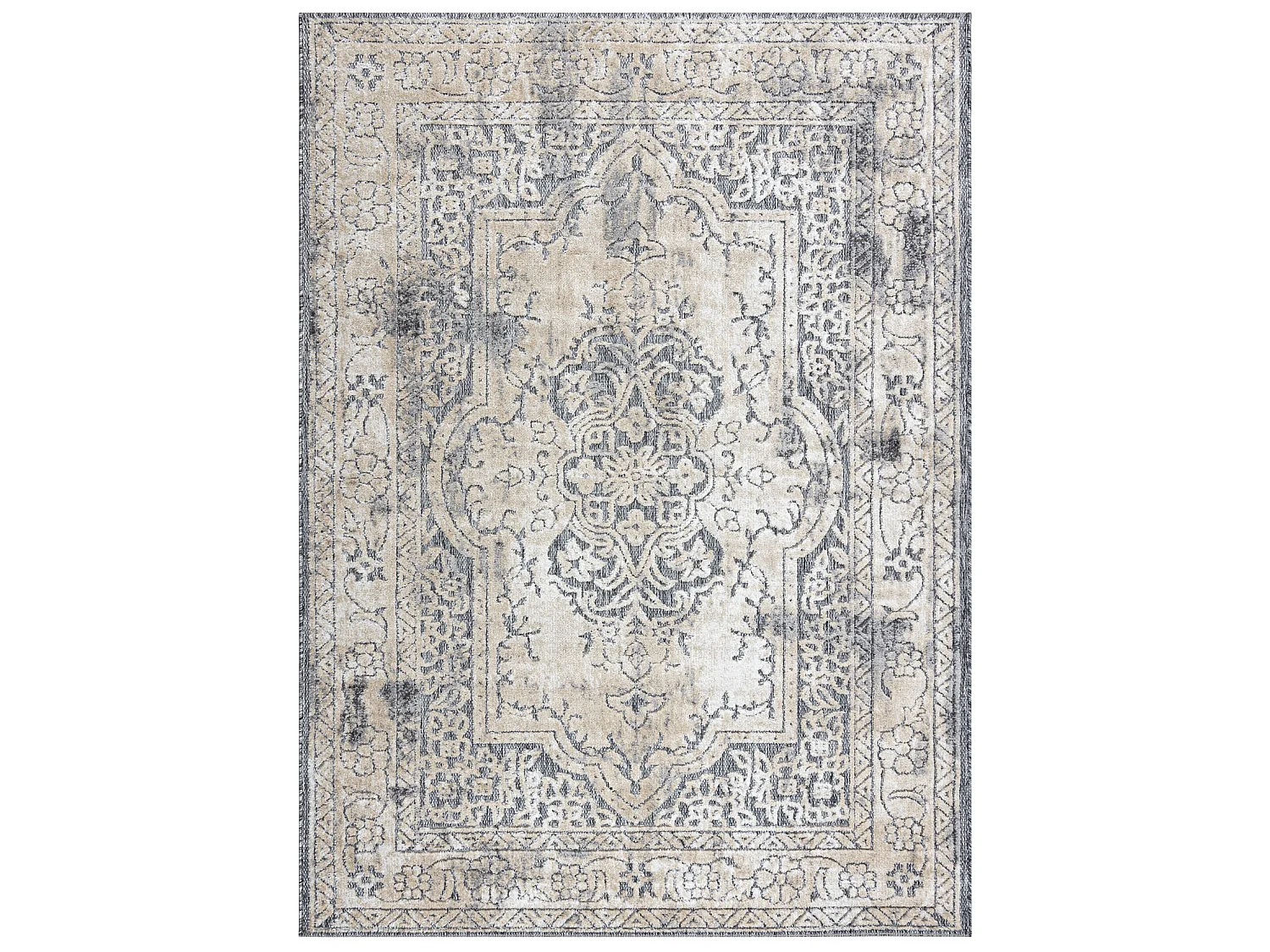 Tapis Structural SOLE D3872 Ornement, cadre - tissé à plat gris / be 80x250 cm