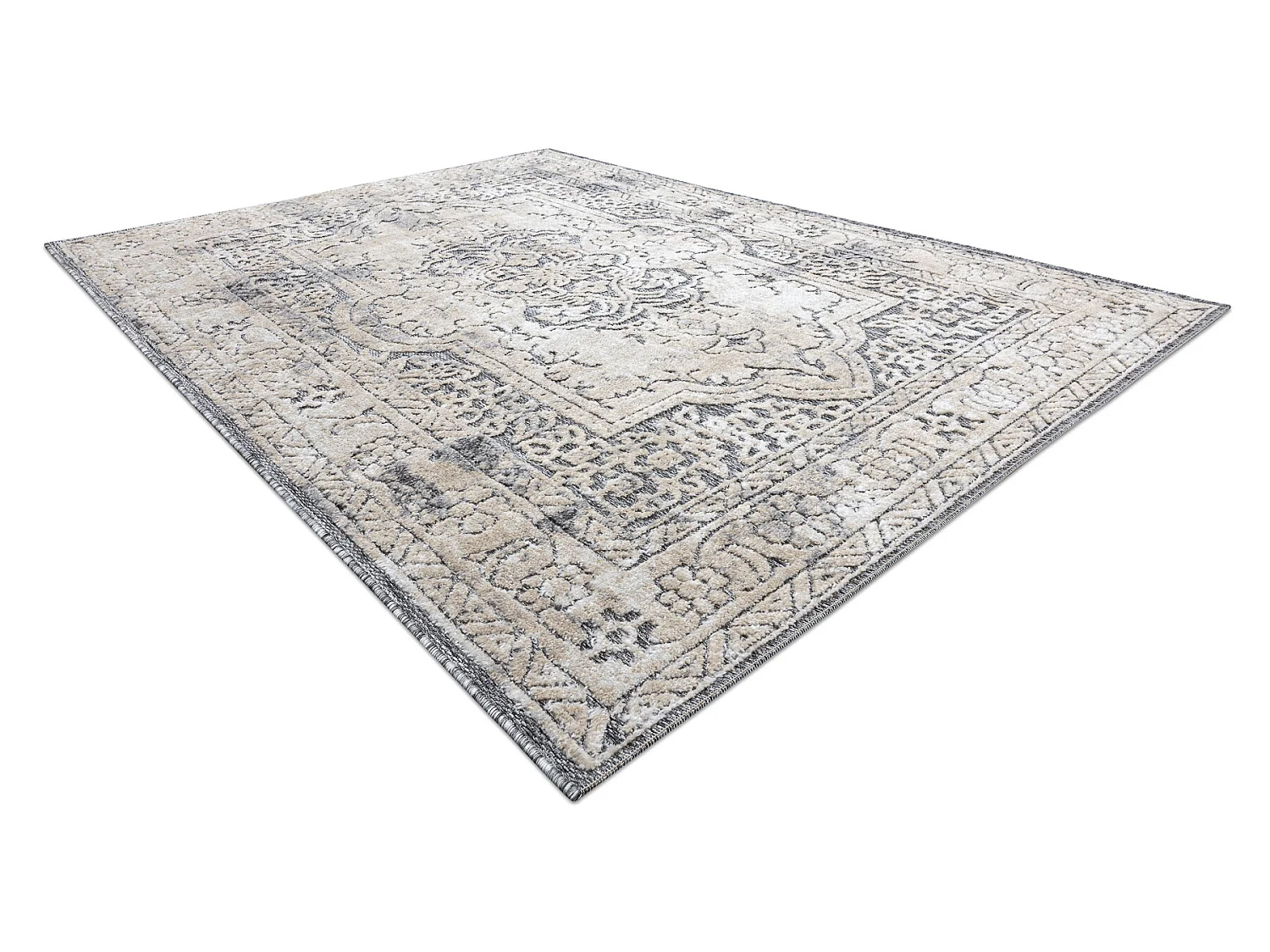 Tapis Structural SOLE D3872 Ornement, cadre - tissé à plat gris / be 80x250 cm