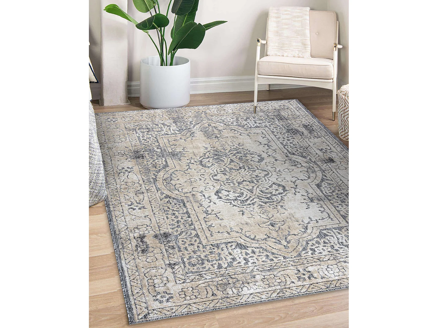 Tapis Structural SOLE D3872 Ornement, cadre - tissé à plat gris / be 80x250 cm