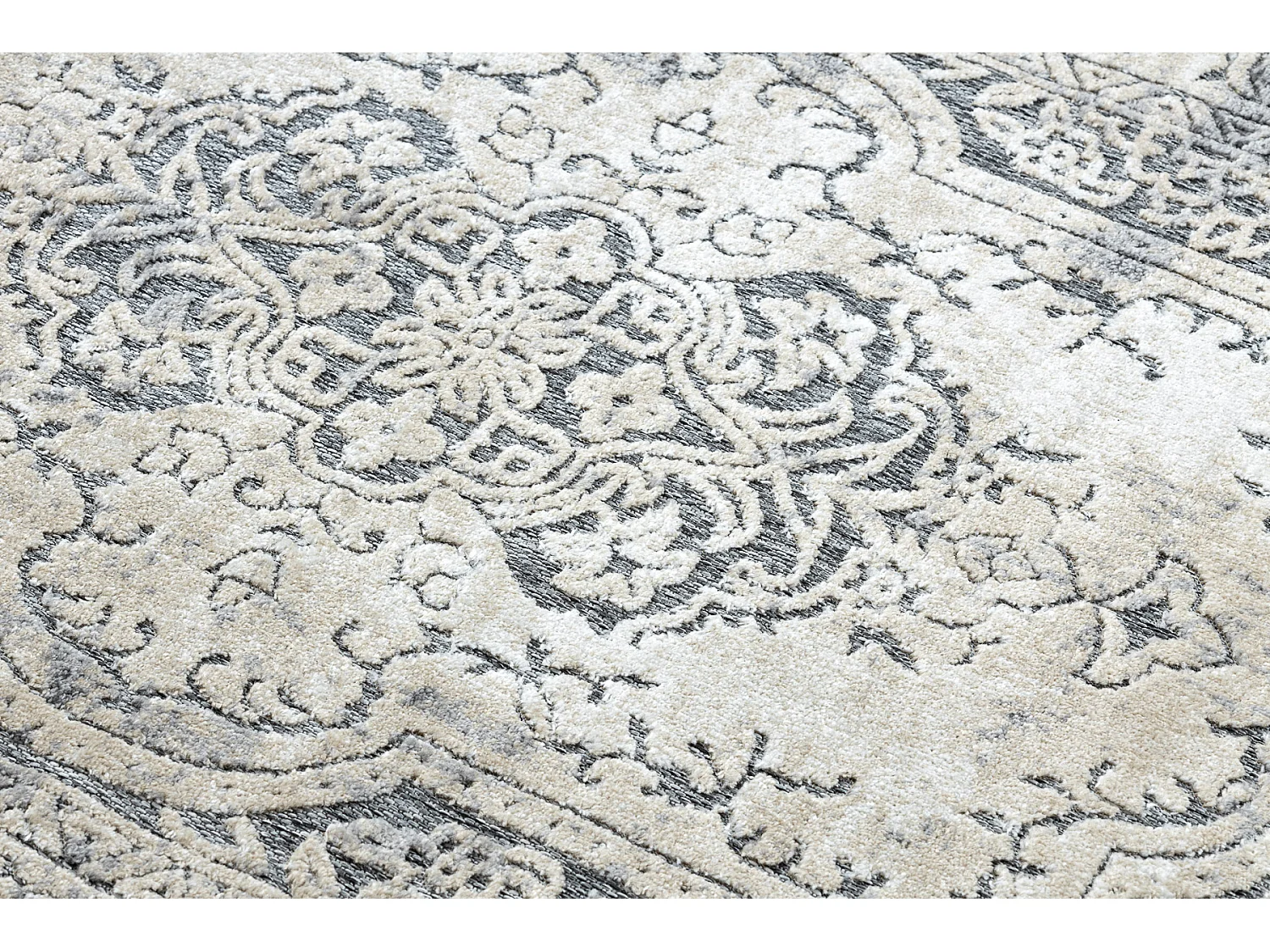 Tapis Structural SOLE D3872 Ornement, cadre - tissé à plat gris / be 80x250 cm