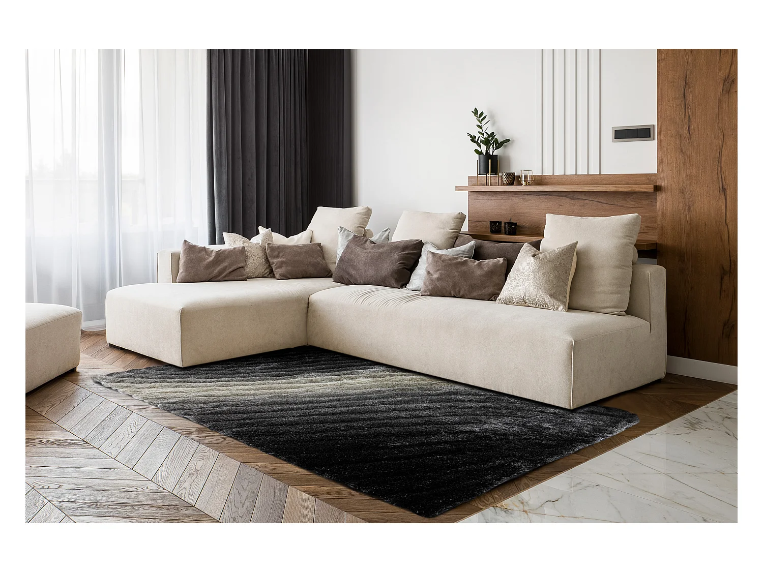 Tapis moderne FLIM 006-B1 shaggy, Vagues - Structural gris 80x150 cm