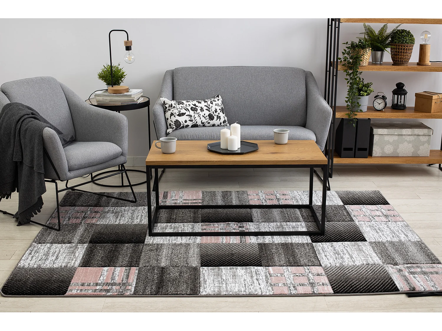 Tapijt ALTER Siena Vierhoeken , geruite grijskleuring 120x170 cm