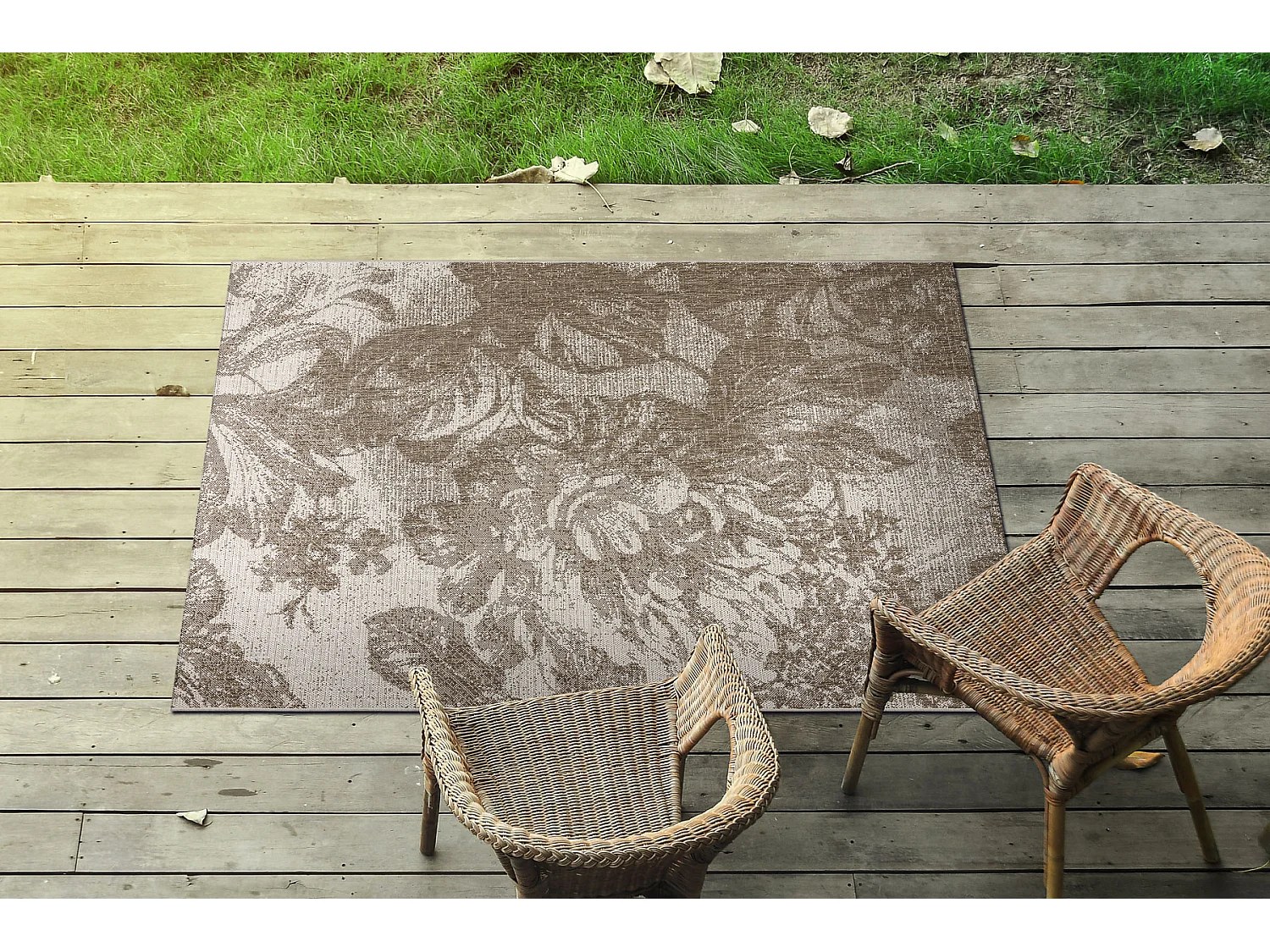 TAPIS EN CORDE SIZAL FLOORLUX 20491 FLEURS szampański / gris foncé  80x150 cm