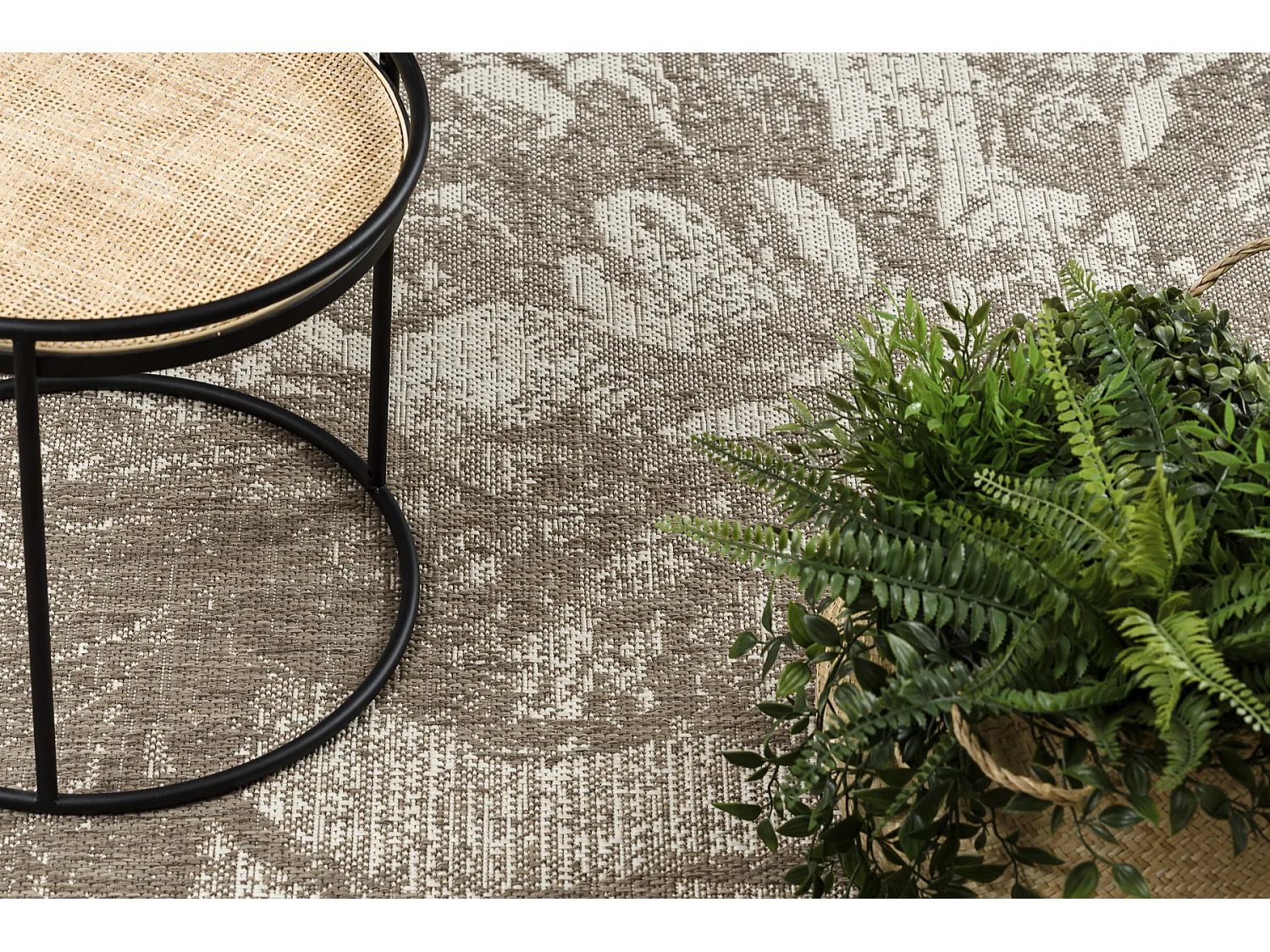 TAPIS EN CORDE SIZAL FLOORLUX 20491 FLEURS szampański / gris foncé  80x150 cm