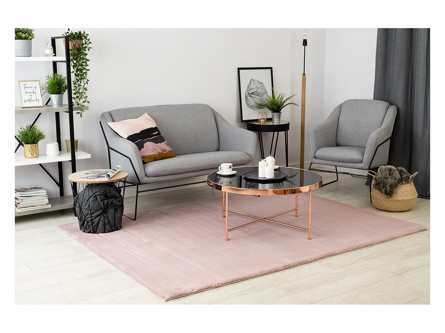 Tapijt BUNNY rozekleuring IMITATIE konijnenvacht 140x190 cm