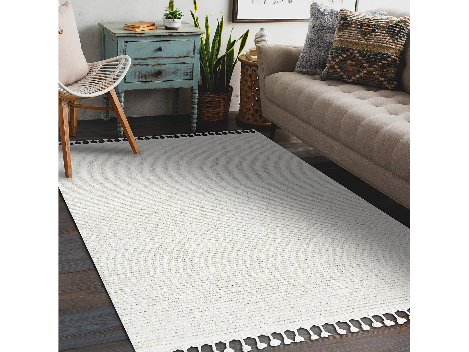 Tappeto SEVILLA PC00B strisce bianca Frange berbero marocchino shaggy 80x150 cm