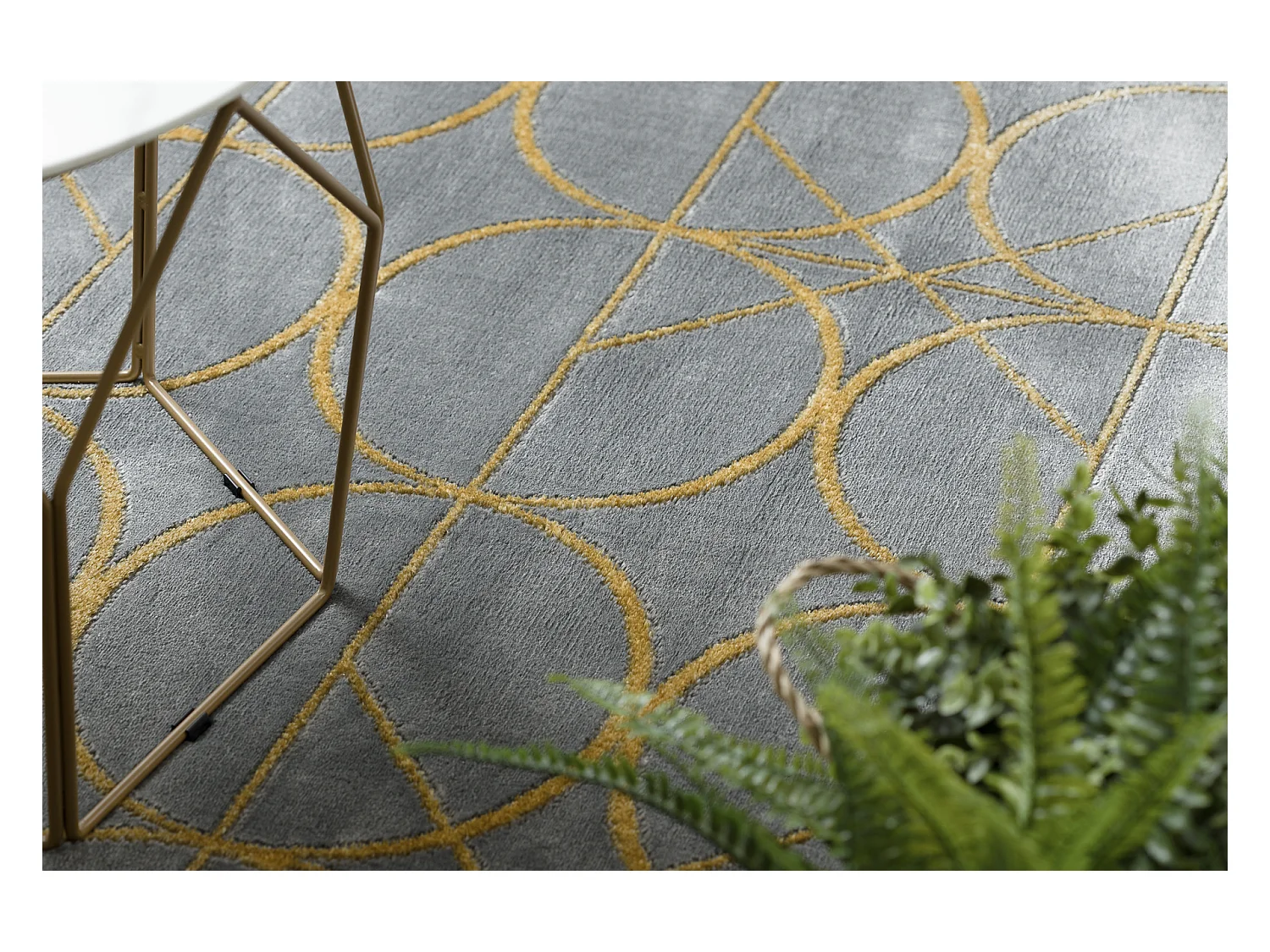 Tapis EMERALD exclusif 1010 glamour, élégant cercles gris / or 120x170 cm