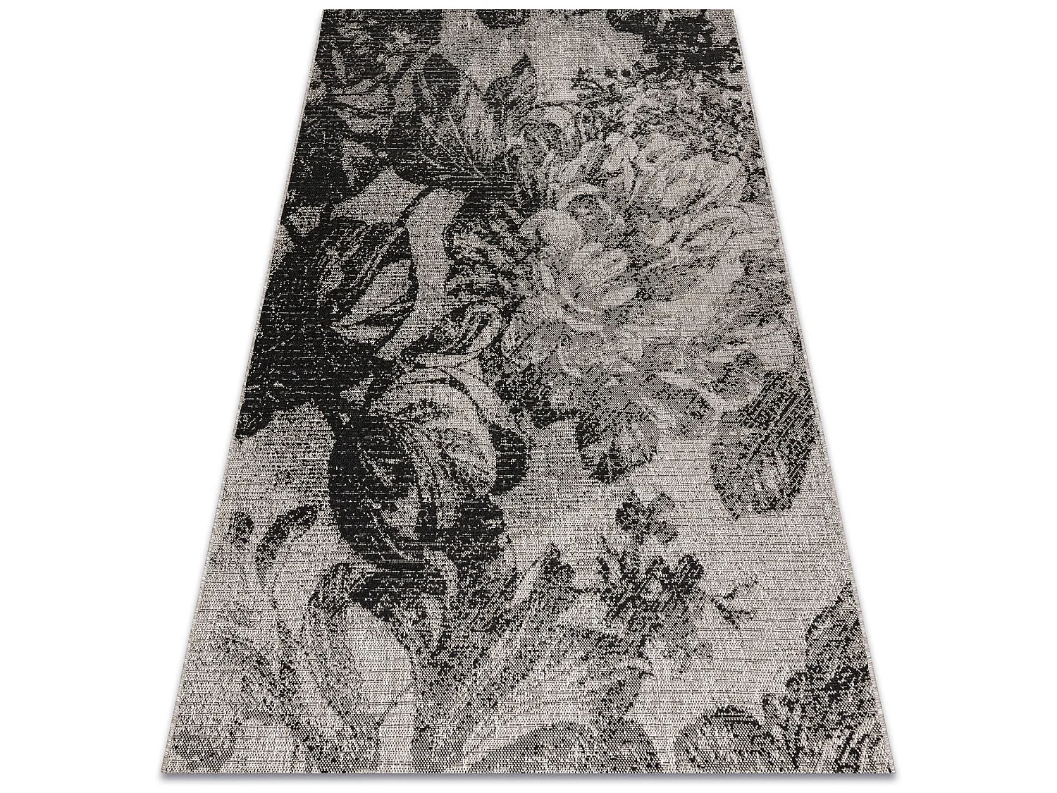 Sisal tapijt SISAL FLOORLUX 20491 BLOEMEN zilver / zwartkleuring 80x150 cm