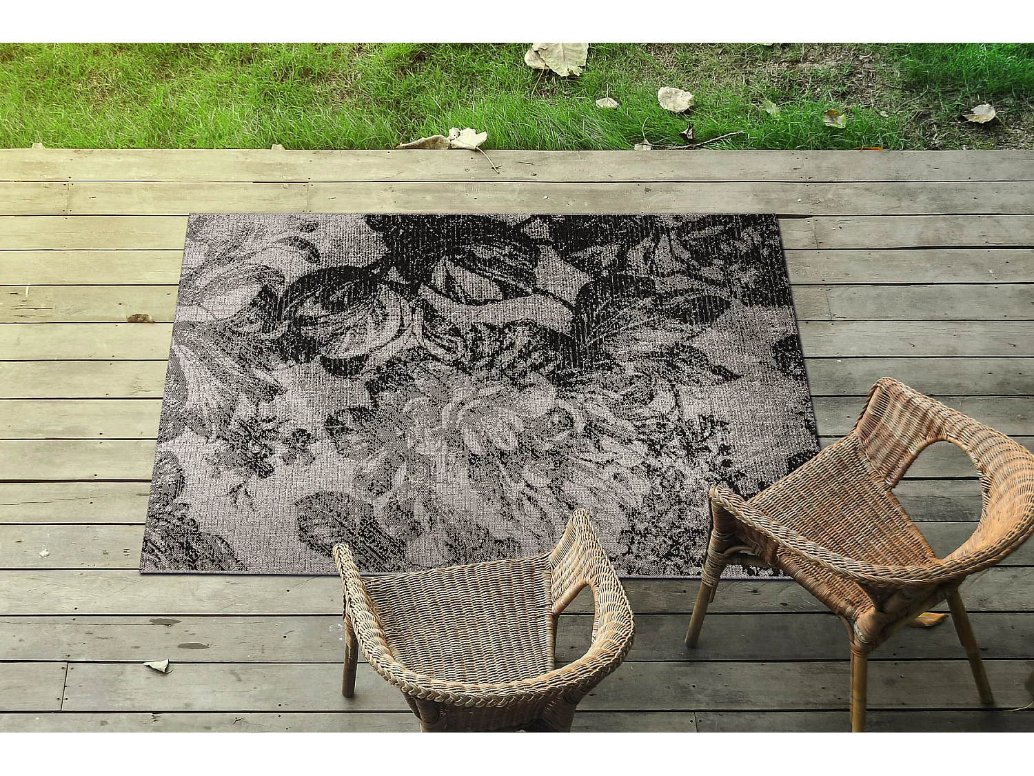 Sisal tapijt SISAL FLOORLUX 20491 BLOEMEN zilver / zwartkleuring 80x150 cm