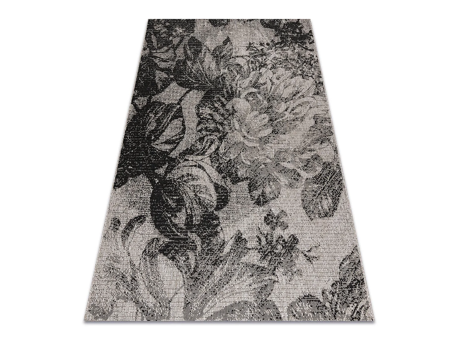 TAPIS EN CORDE SIZAL FLOORLUX 20491 FLEURS argentin / noir 80x150 cm
