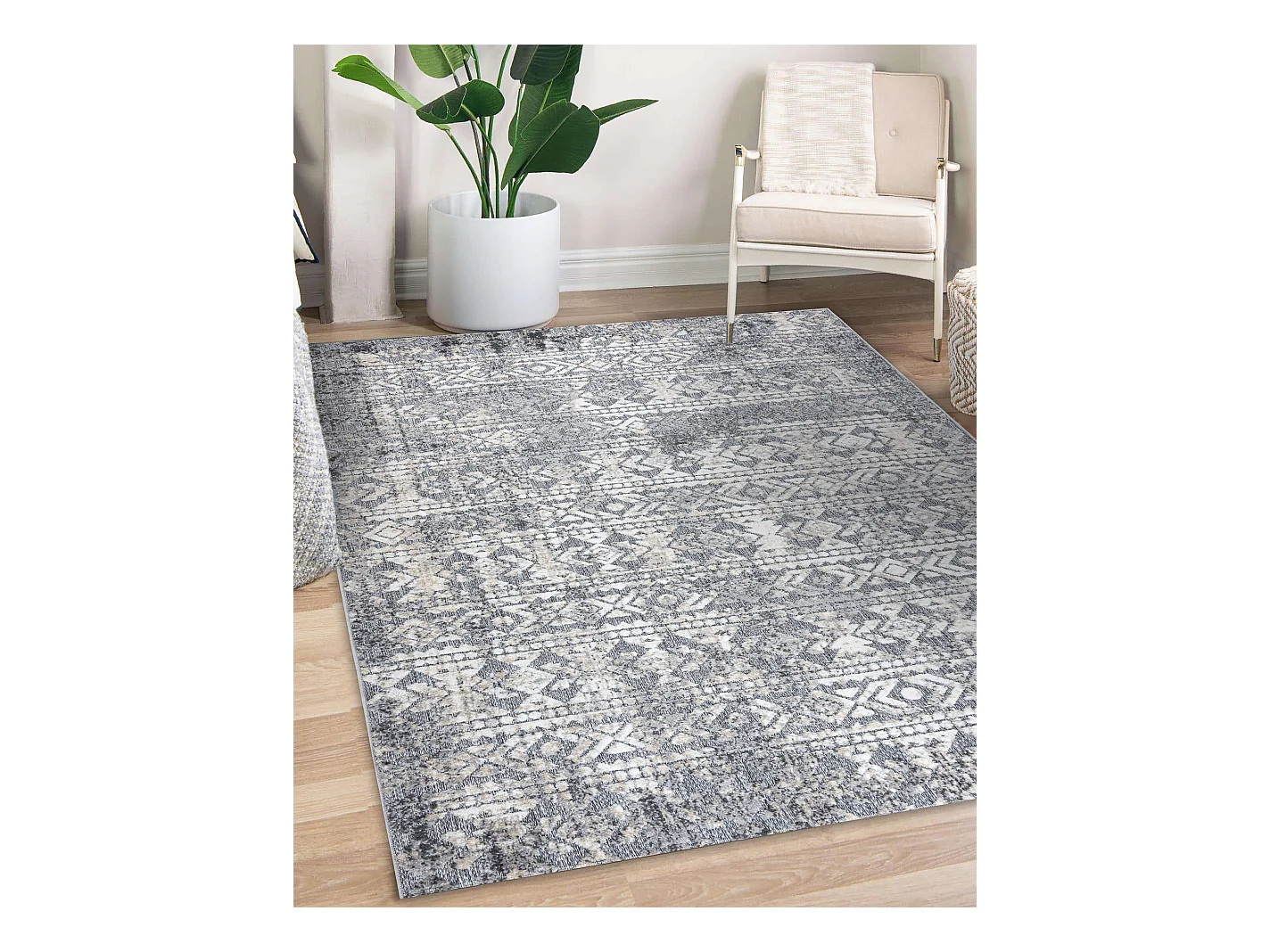 Tapis Structural SOLE D3732 aztèque, diamants - tissé à plat gris / 140x190 cm
