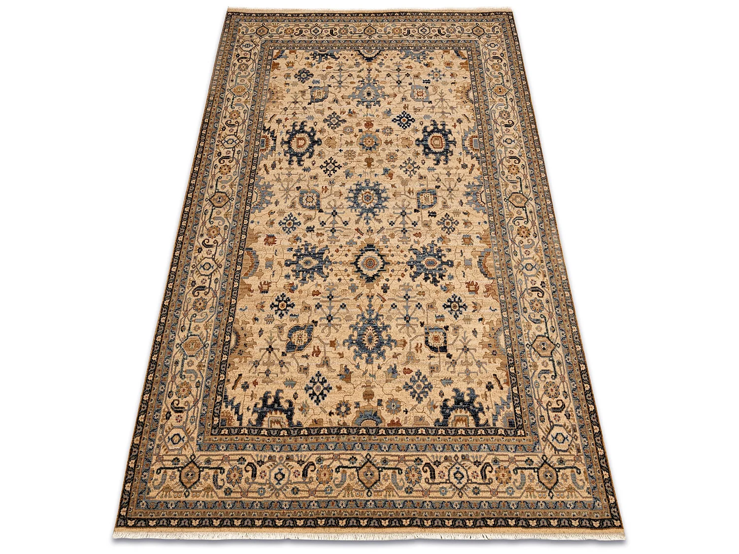 Tapete KESHAN franjas, oriental clássico 7521/53555 bege / azul escur 160x230 cm