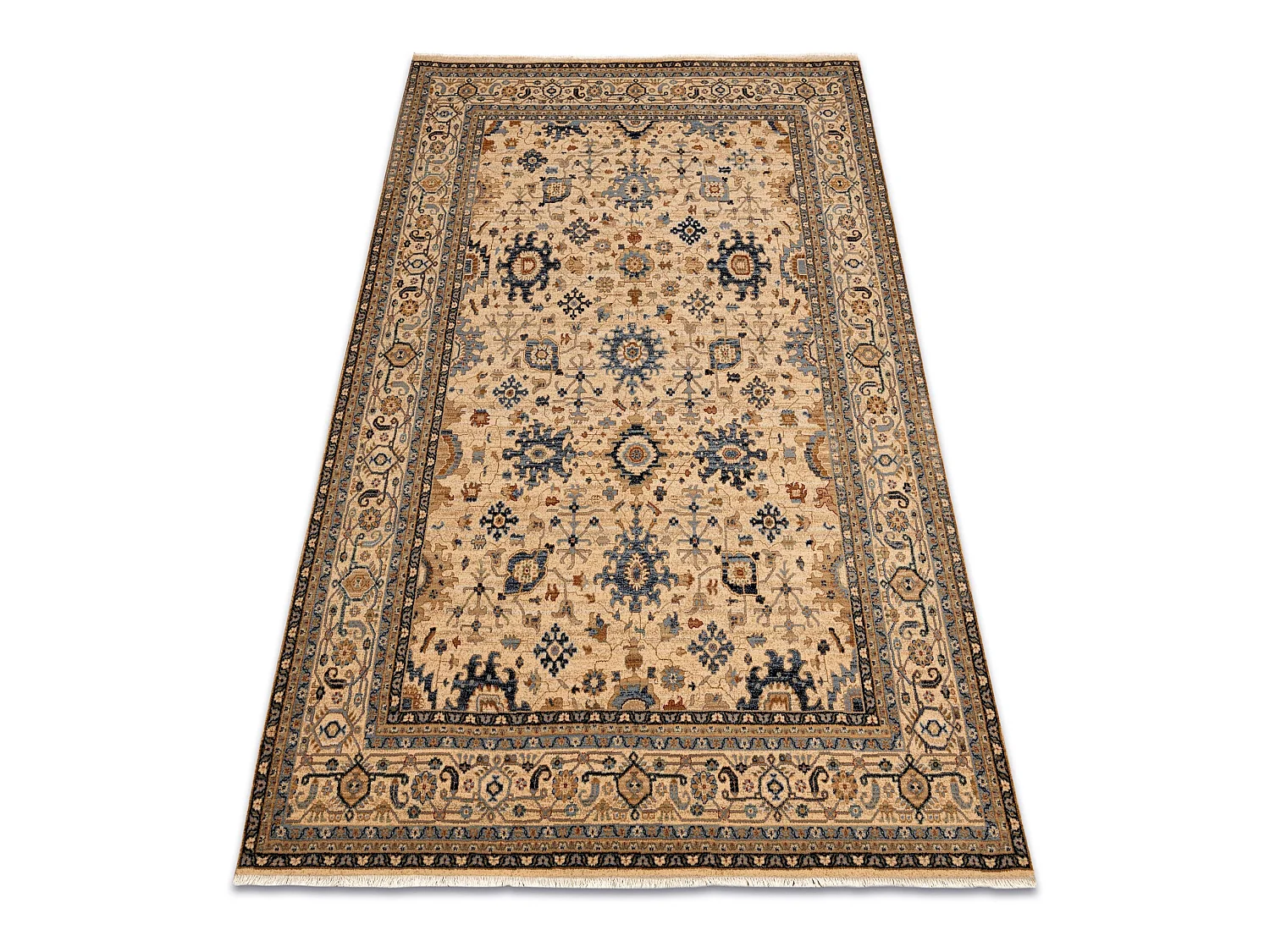 Tapis KESHAN franges, oriental classique 7521/53555 beige / bleu fonc� 160x230 cm