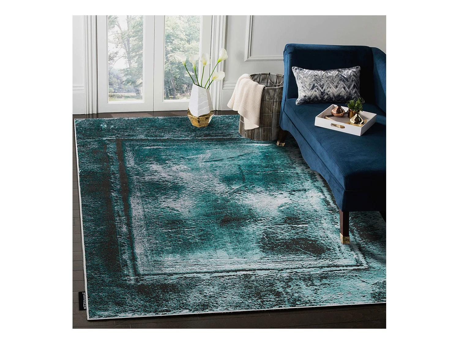 Tapis DE LUXE moderne 634 Cadre vintage - Structural vert / anthracite 120x170 cm