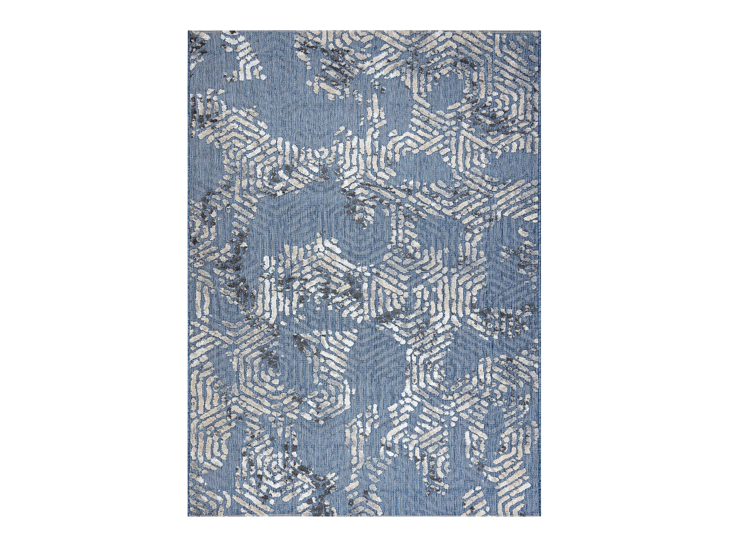 Tapis Structural SOLE D3841 hexagones - tissé à plat bleu / beige 80x150 cm