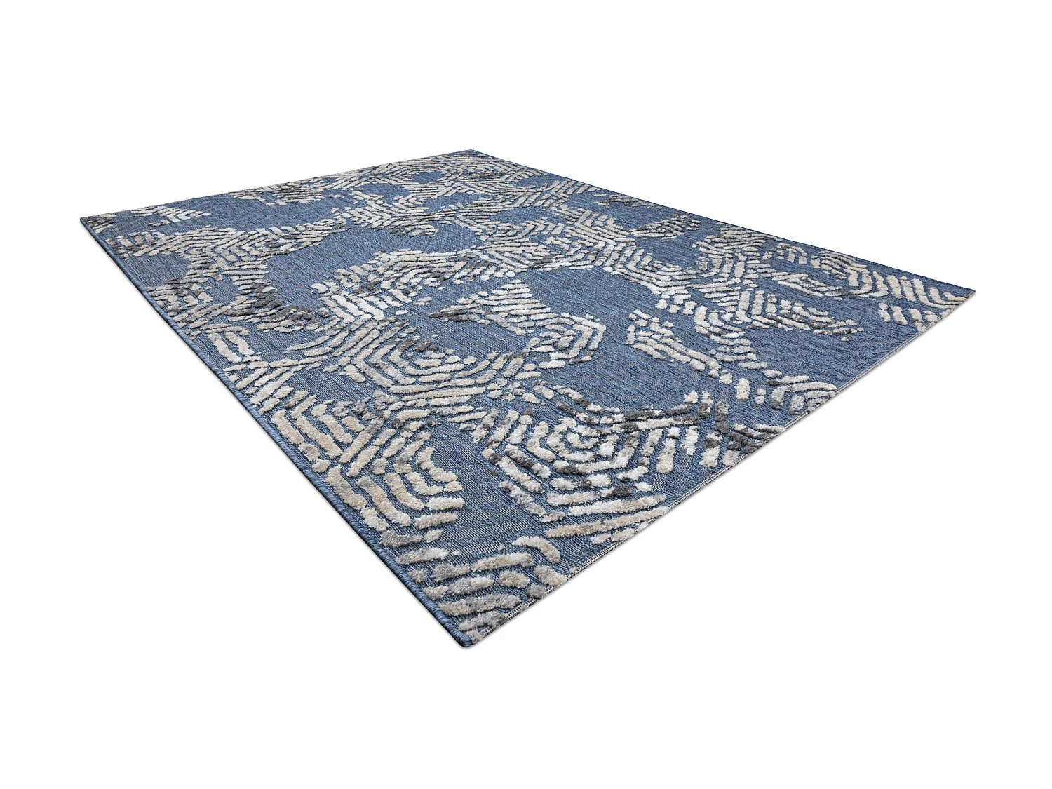Tapis Structural SOLE D3841 hexagones - tissé à plat bleu / beige 80x150 cm