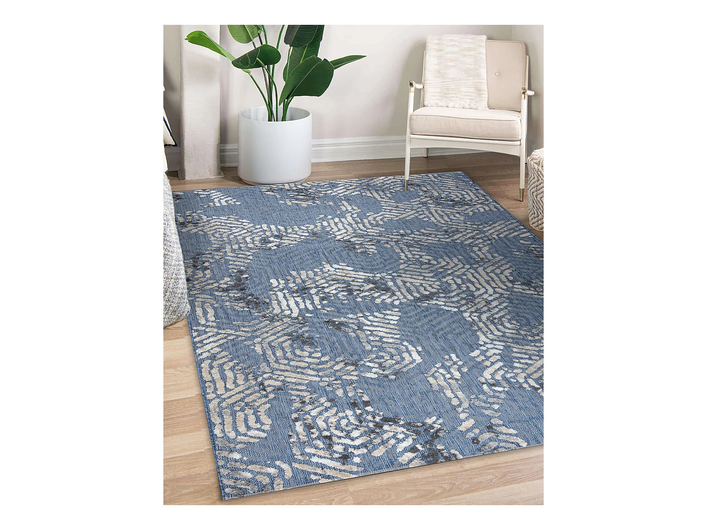Tapis Structural SOLE D3841 hexagones - tissé à plat bleu / beige 80x150 cm