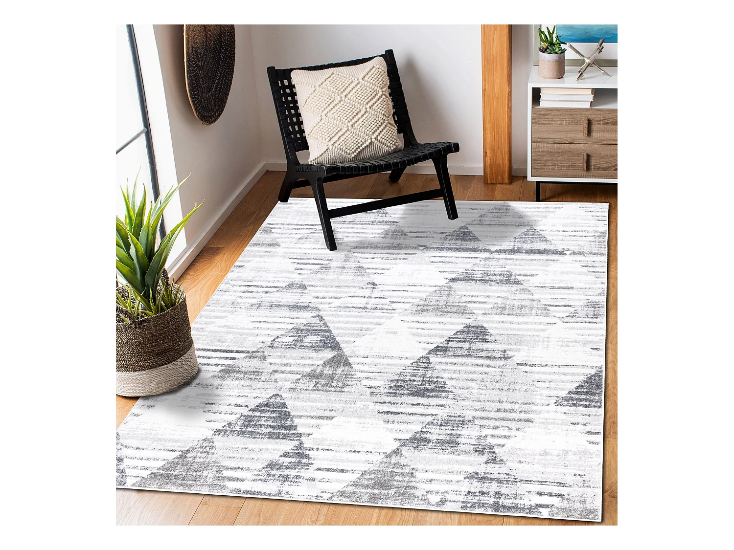 Tapijt POLI 8408A Geometrisch wit / grijs 80x150 cm