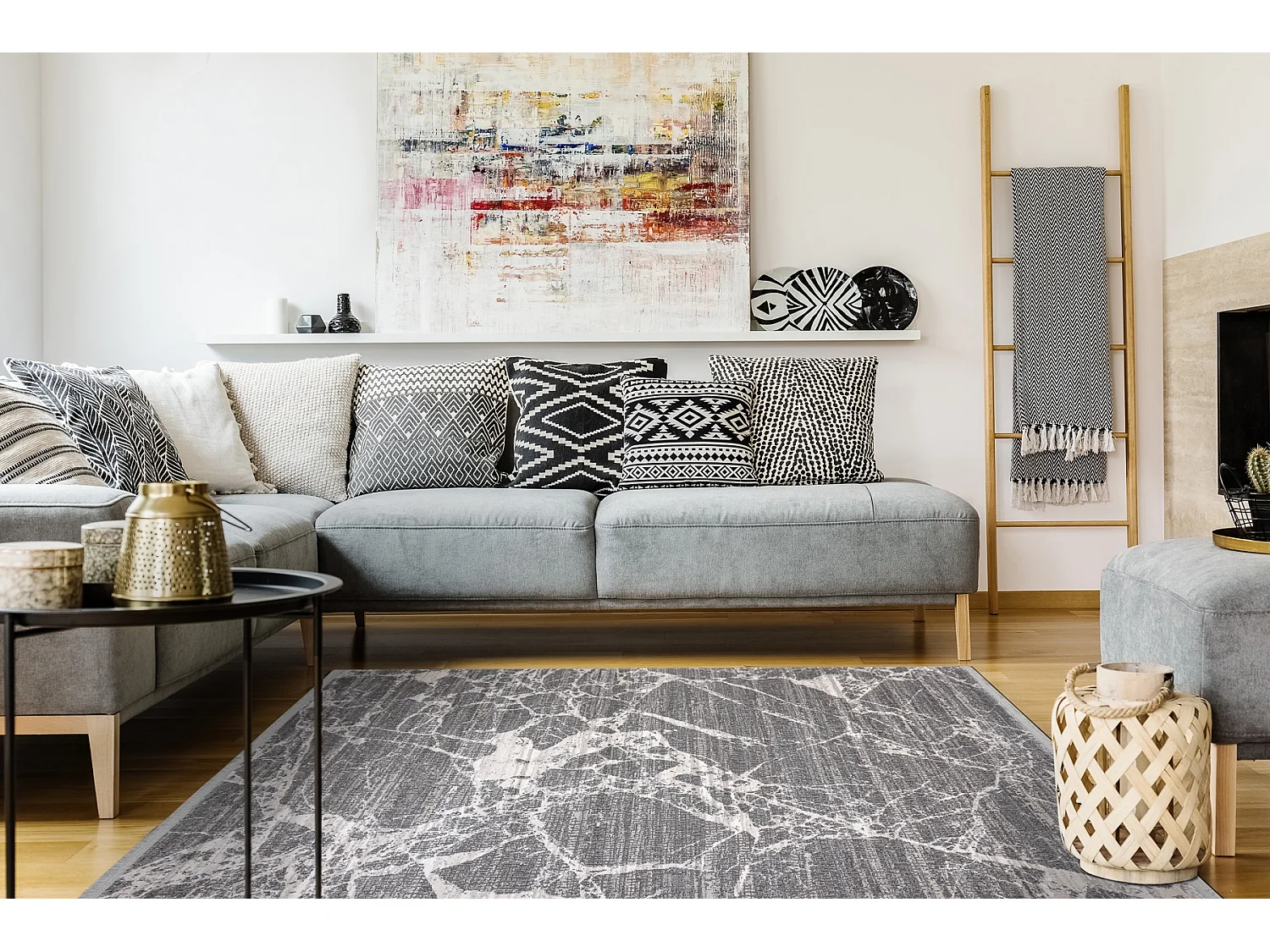 Tapijt REBEC modern rand 51186B marmeren , - twee poolhoogte , crème  80x150 cm