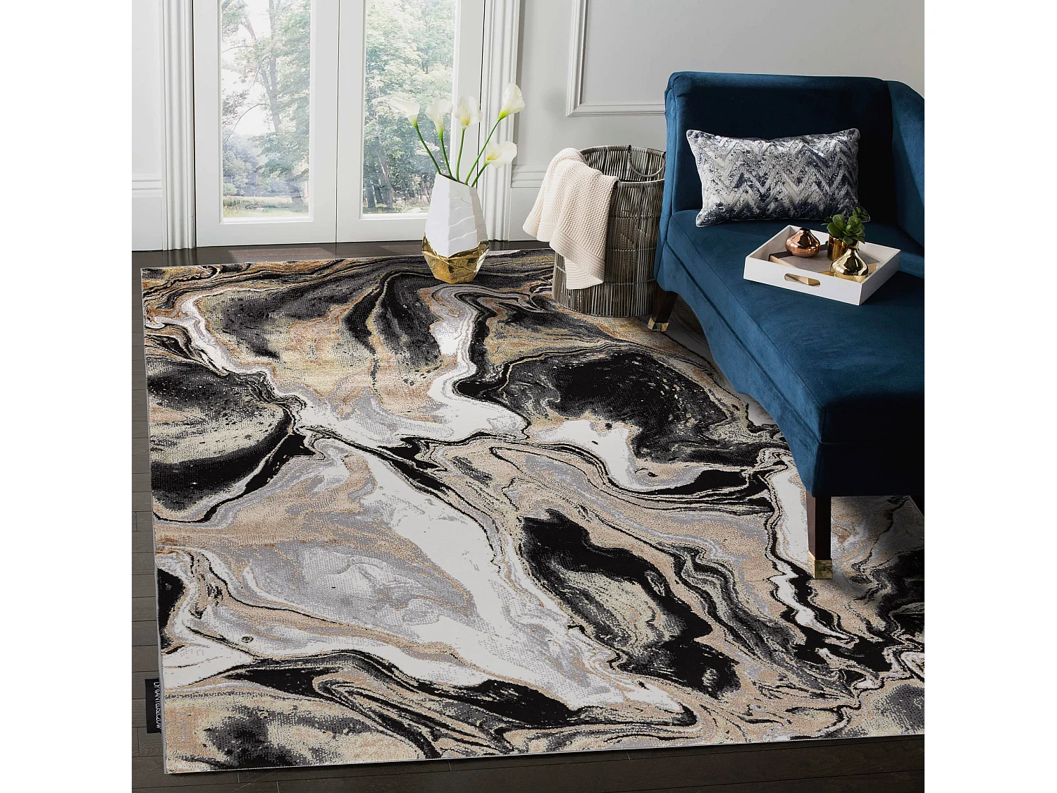 Tapis DE LUXE moderne 622 Abstraction - Structural crème / or 140x190 cm