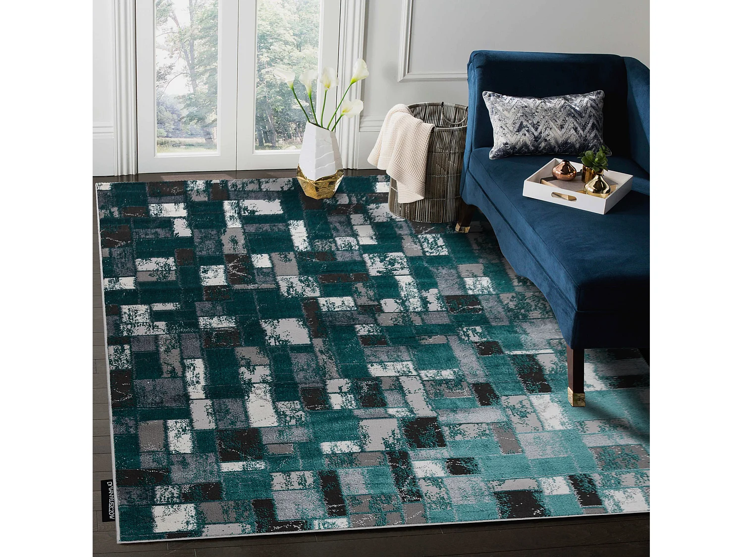 Tapis DE LUXE moderne 6768 Géométrique - Structural vert / anthracit 140x190 cm
