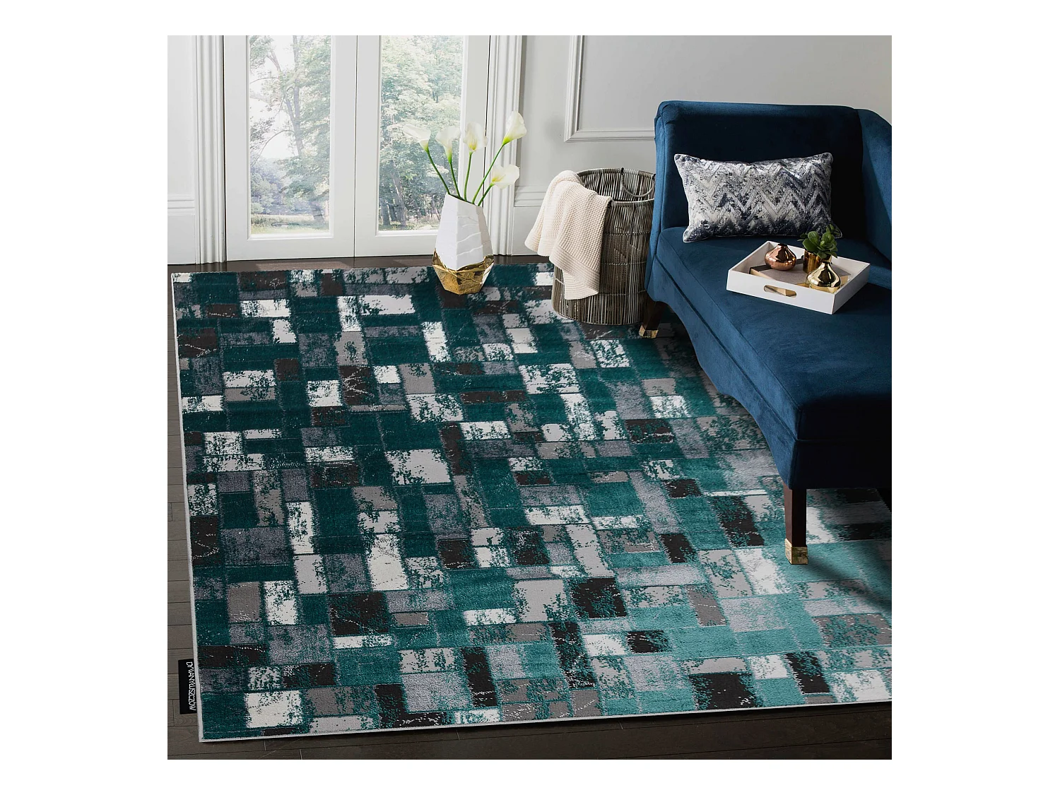 Tapete DE LUXE moderno 6768 Geométrico - Structural verde / antracite 140x190 cm