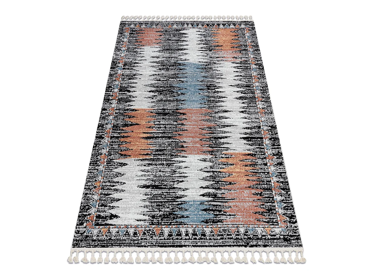 Tapis moderne BELLE BR23A noir et rose Franges 120x170 cm