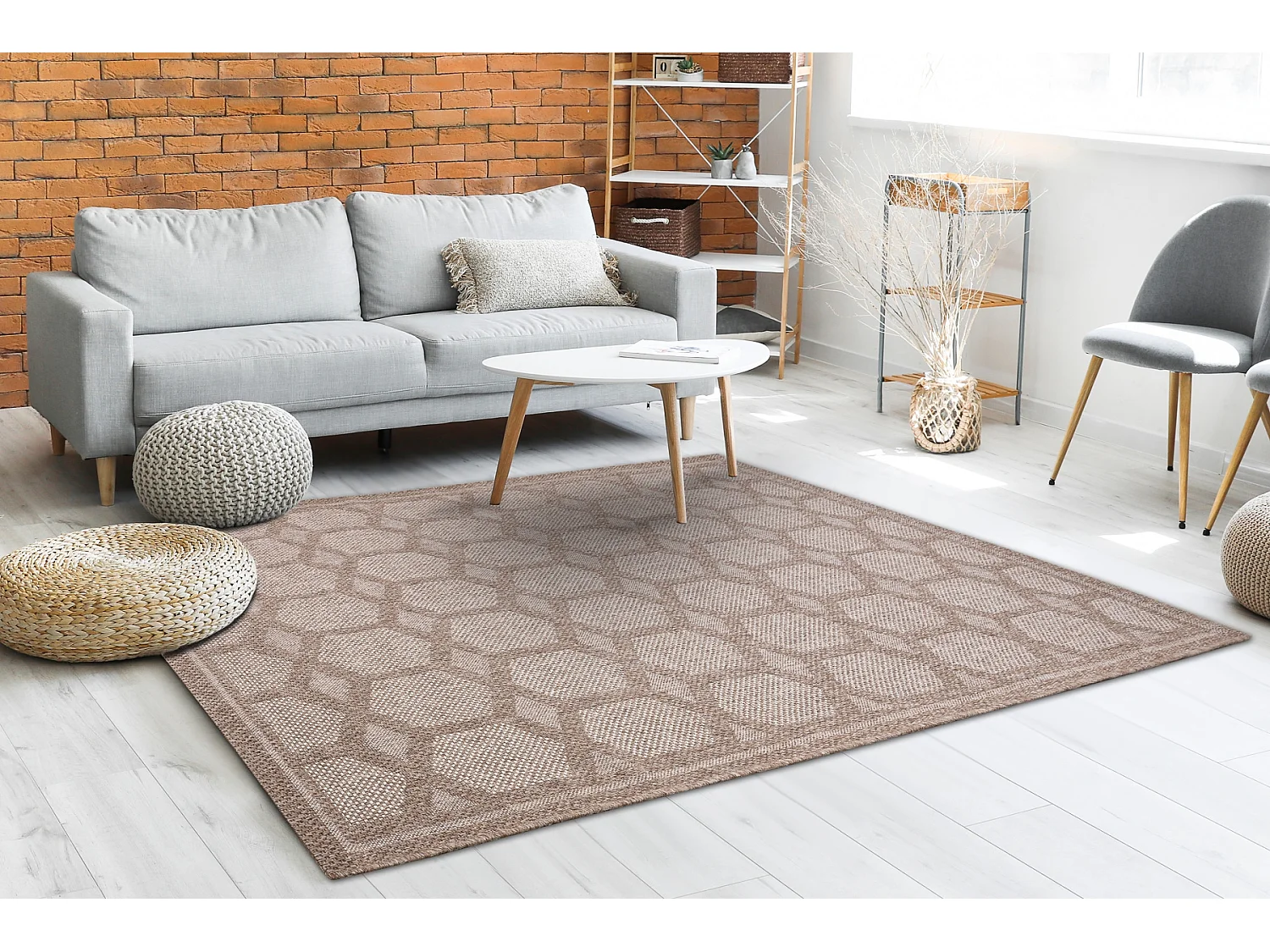 Tapijt HOUSE SISAL 40356 Ruit , plat te weven, wol efecte beige  80x150 cm