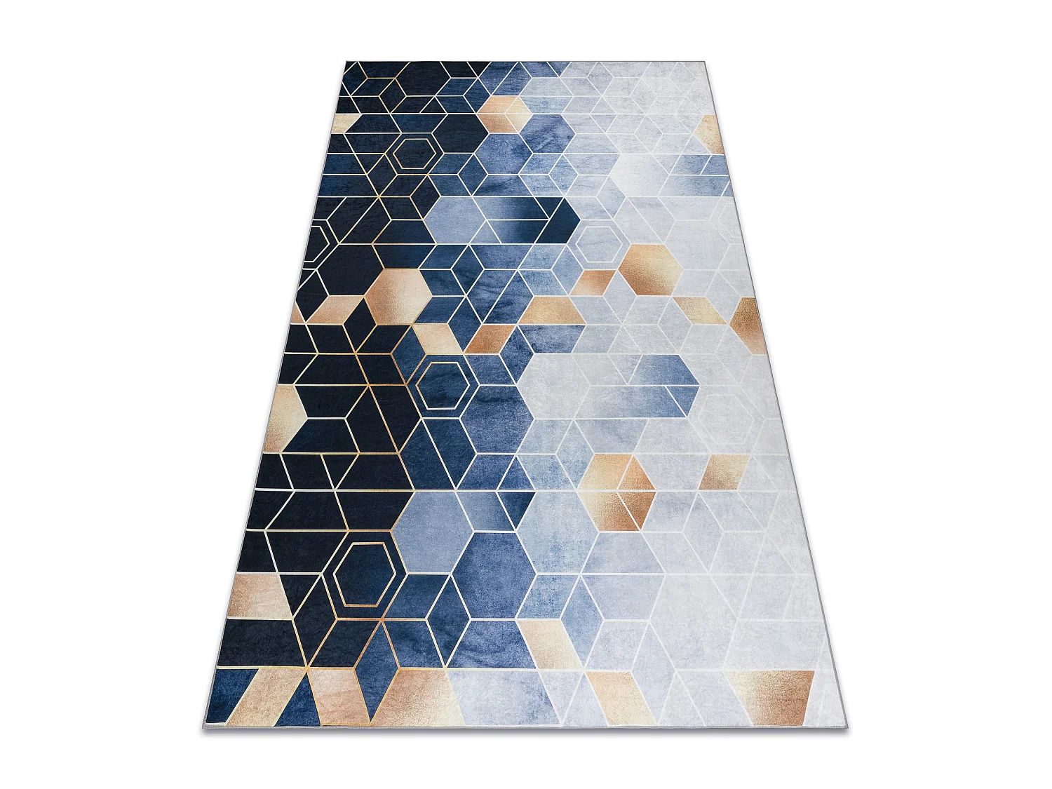 ANDRE 1216 tapijt wasbaar Kubus, geometrisch antislip - blauw 80x150 cm