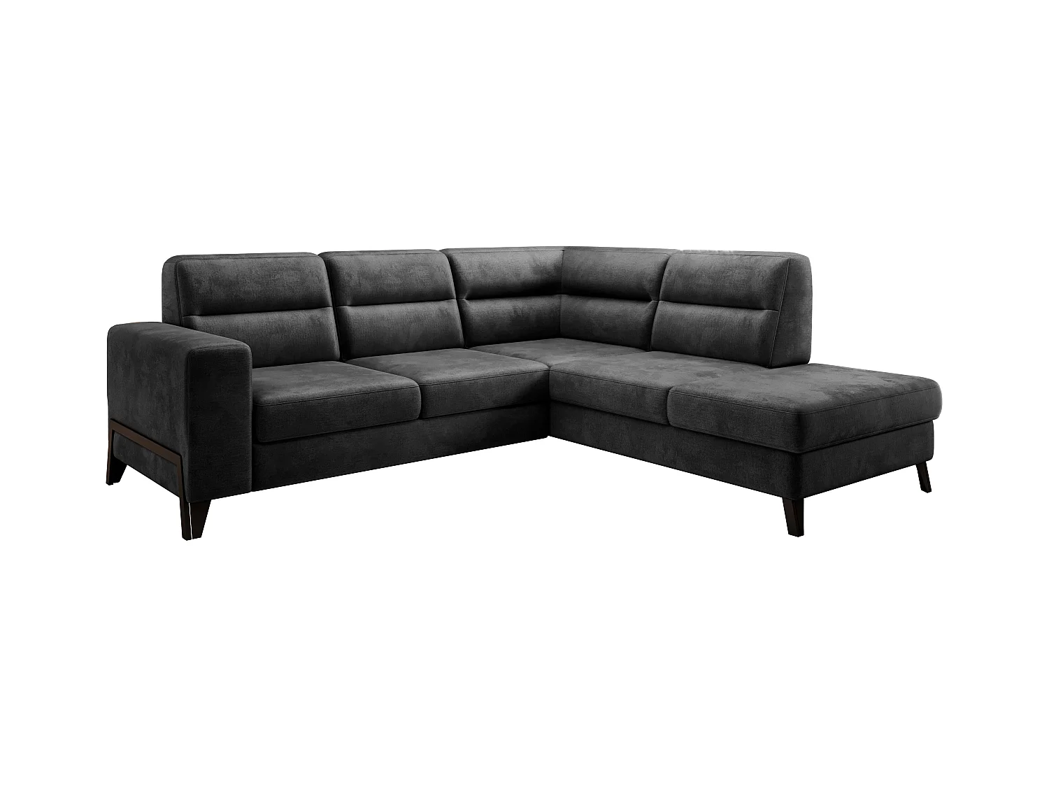 Canapé angle droit convertible tissu doux noir et pieds acier noir Kassidi 277cm