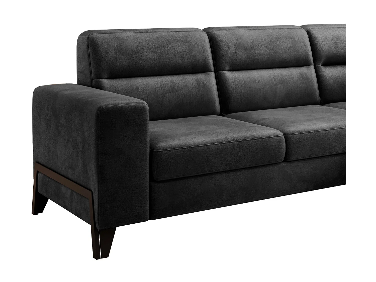 Canapé angle droit convertible tissu doux noir et pieds acier noir Kassidi 277cm