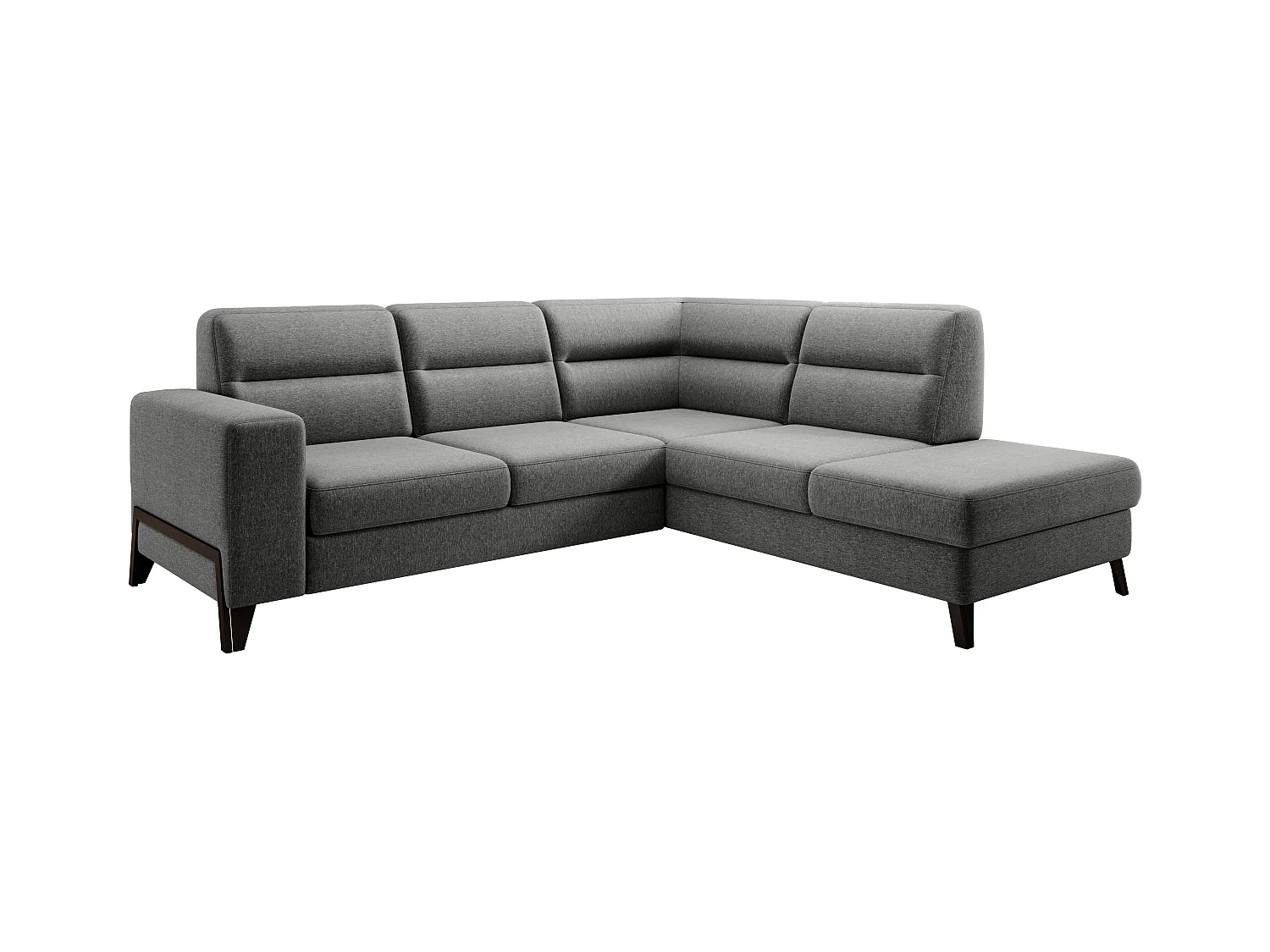 Canapé angle droit convertible tissu gris clair chiné et pieds acier noir Kassidi 277cm