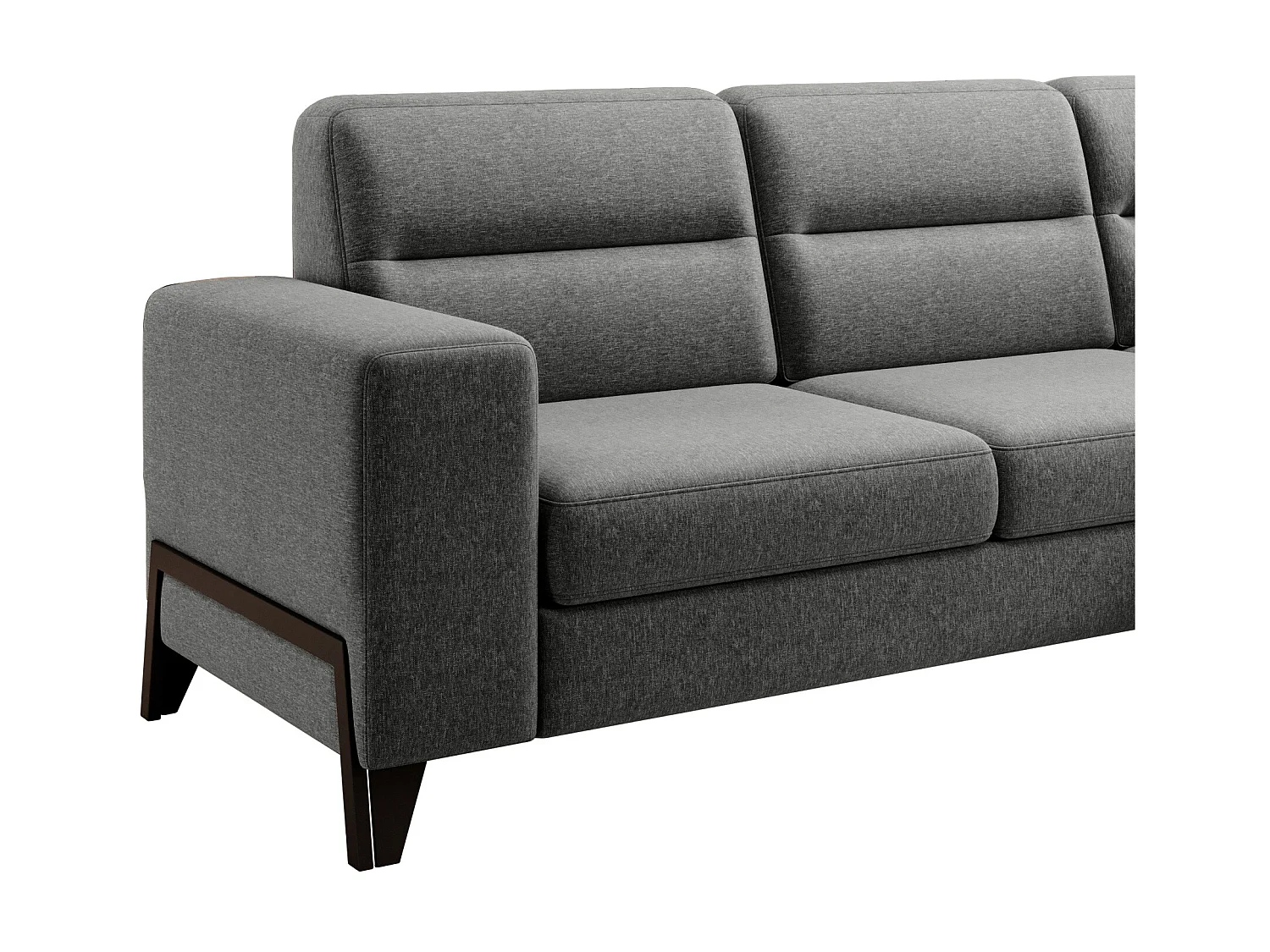 Converteerbare hoekbank rechts in lichtgrijs gevlekte stof en zwarte stalen poten Kassidi 277 cm