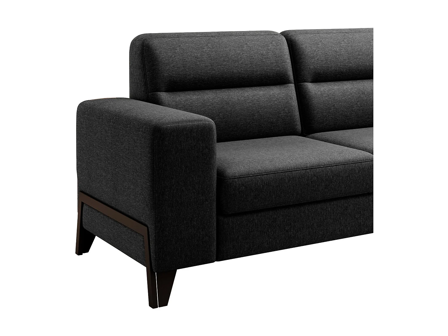 Canapé angle droit convertible tissu noir et pieds acier noir Kassidi 277cm