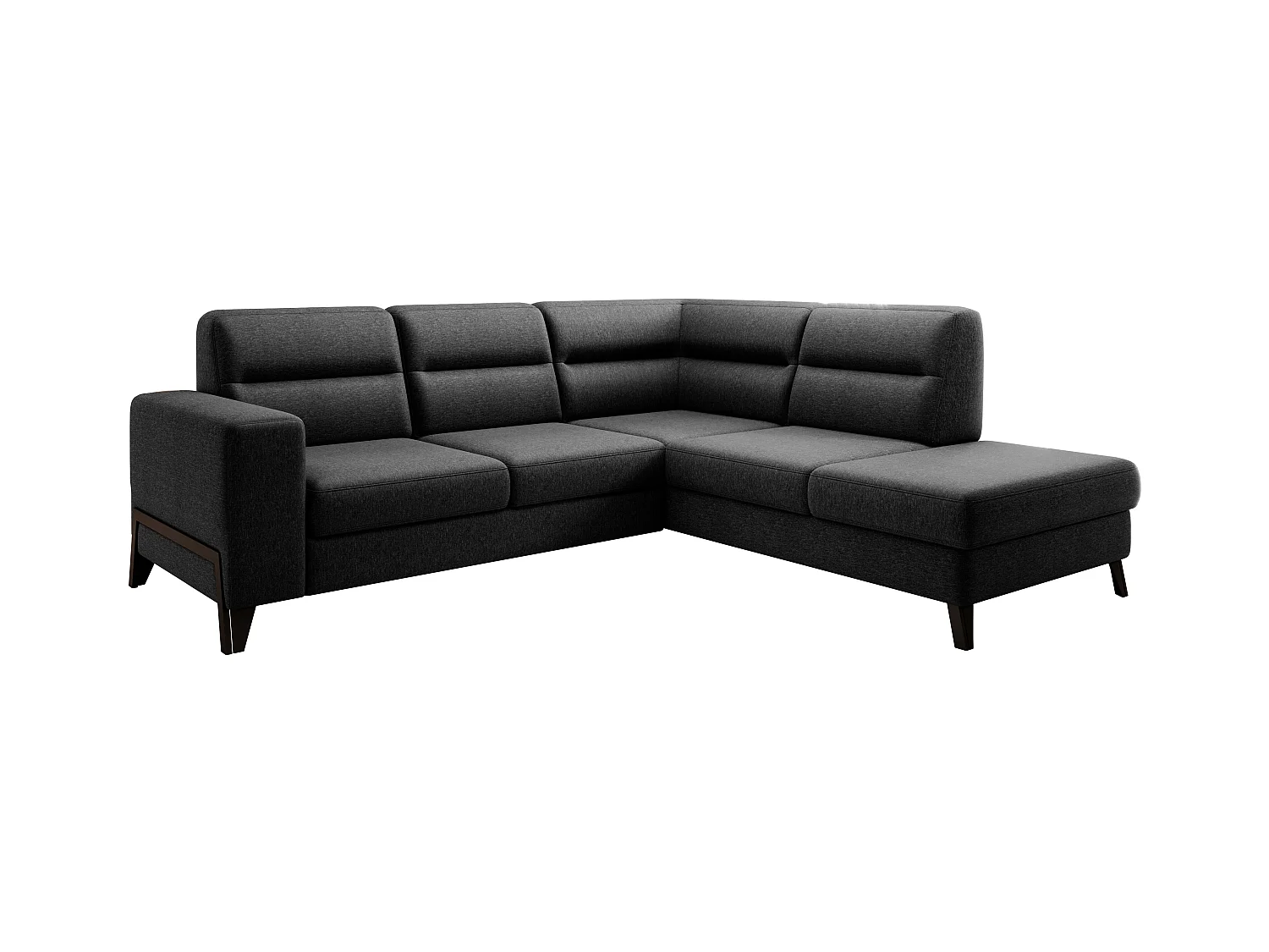 Canapé angle droit convertible tissu noir et pieds acier noir Kassidi 277cm
