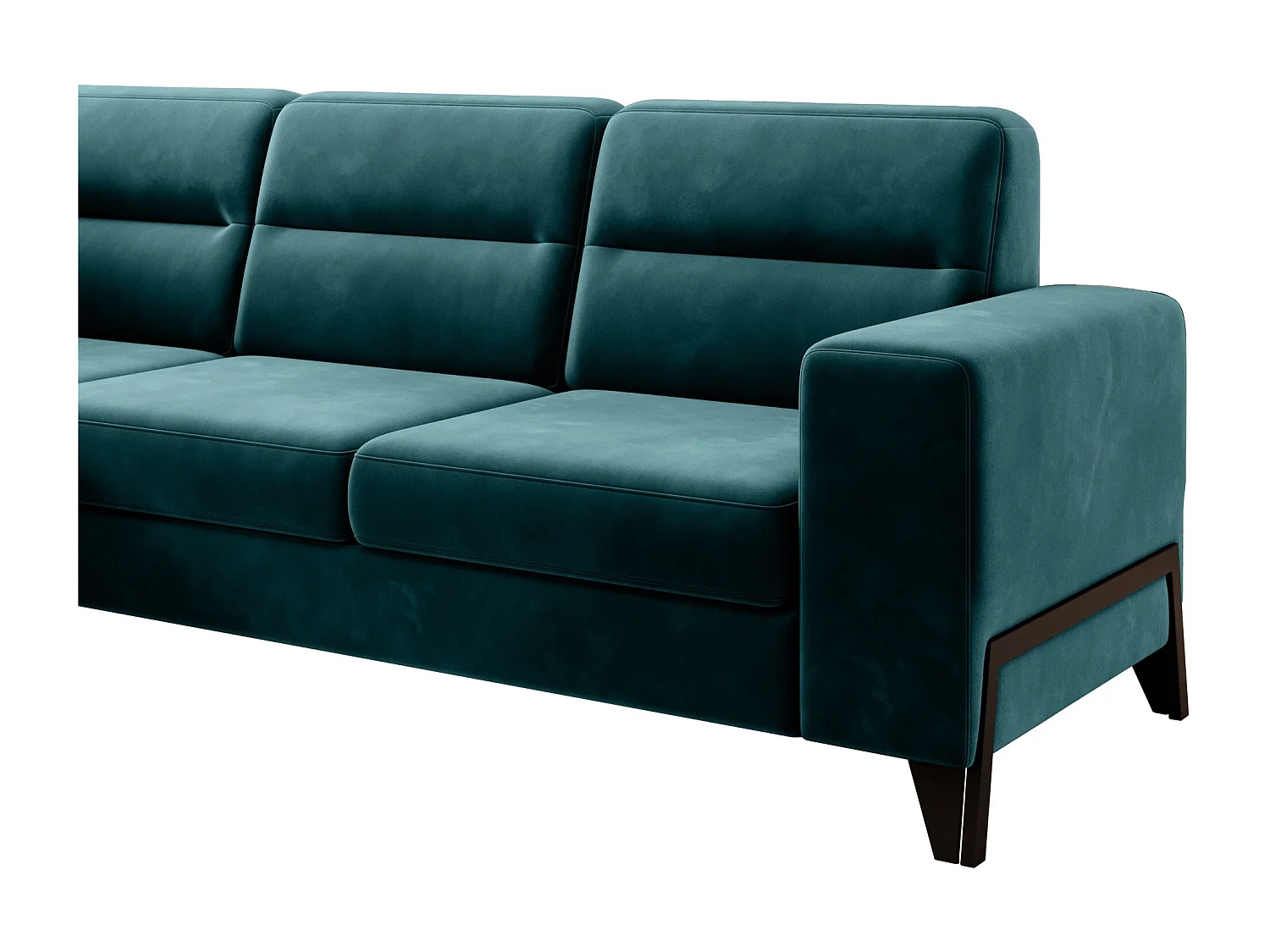 Canapé angle gauche convertible tissu vert epinard et pieds acier noir Kassidi 277cm