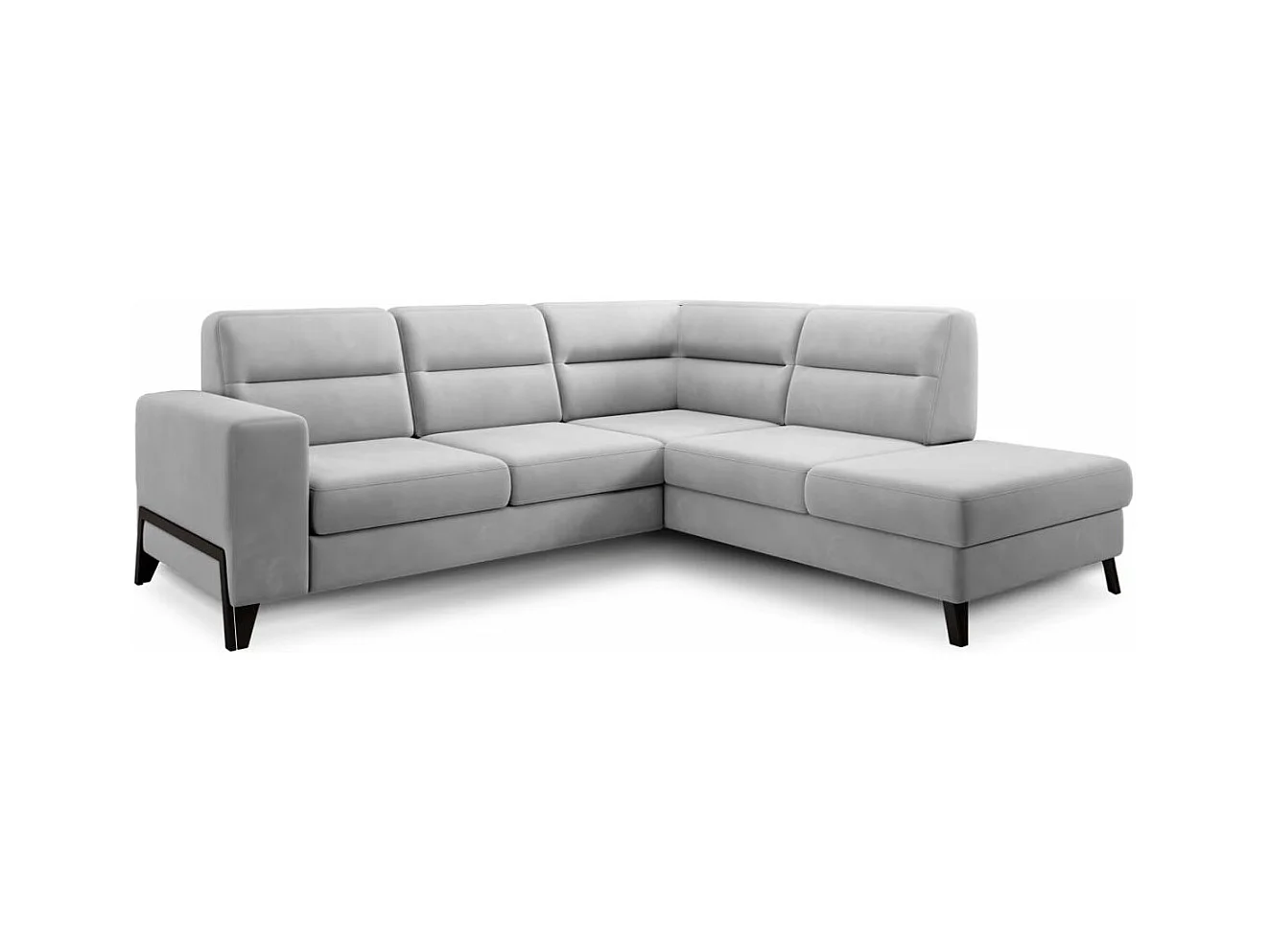 Canapé d'angle convertible tissu KAZAL - Dossiers réglables et pieds acier noir-Gris souris-angle droit