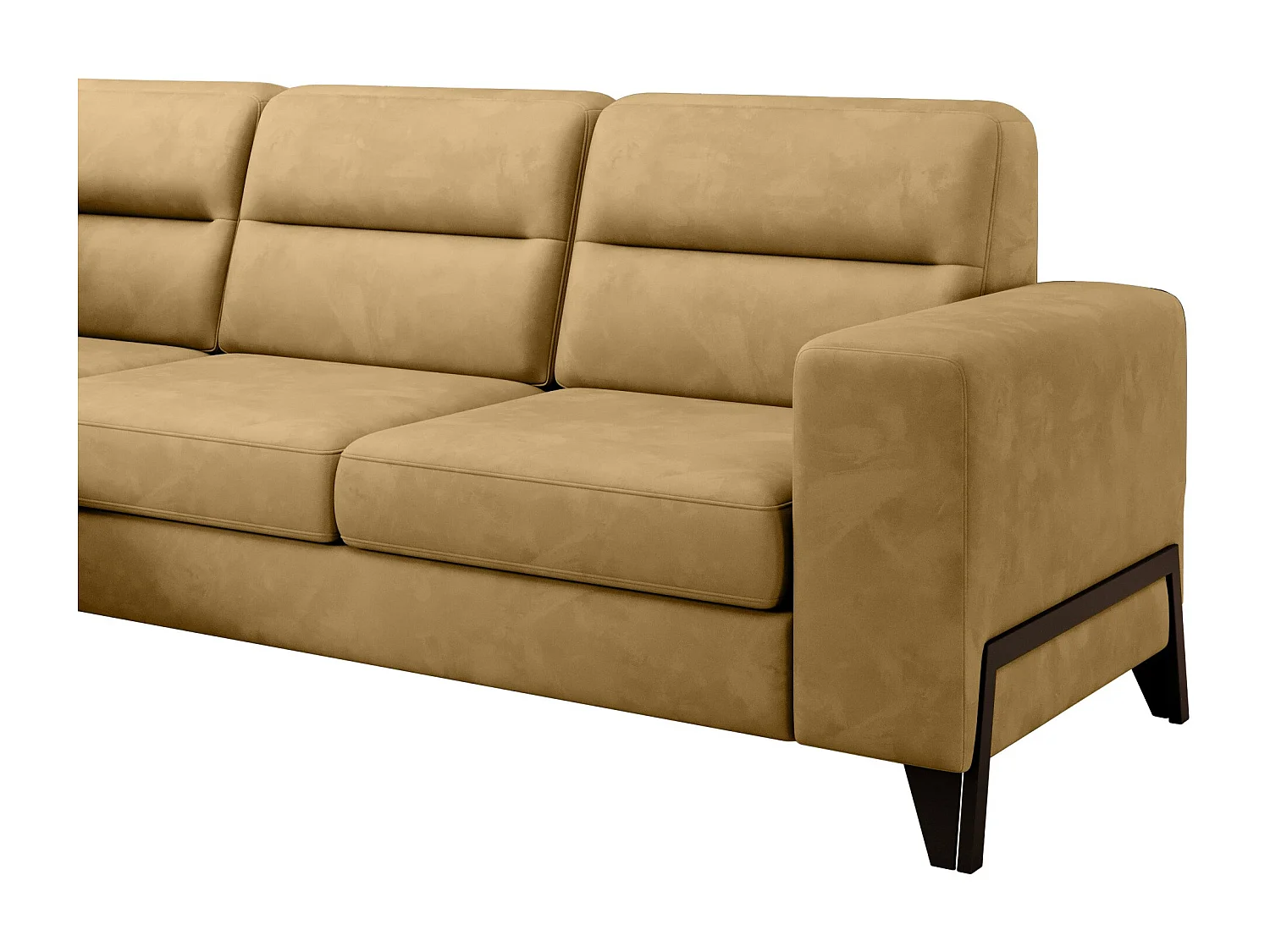 Canapé angle gauche convertible tissu jaune et pieds acier noir Kassidi 277cm