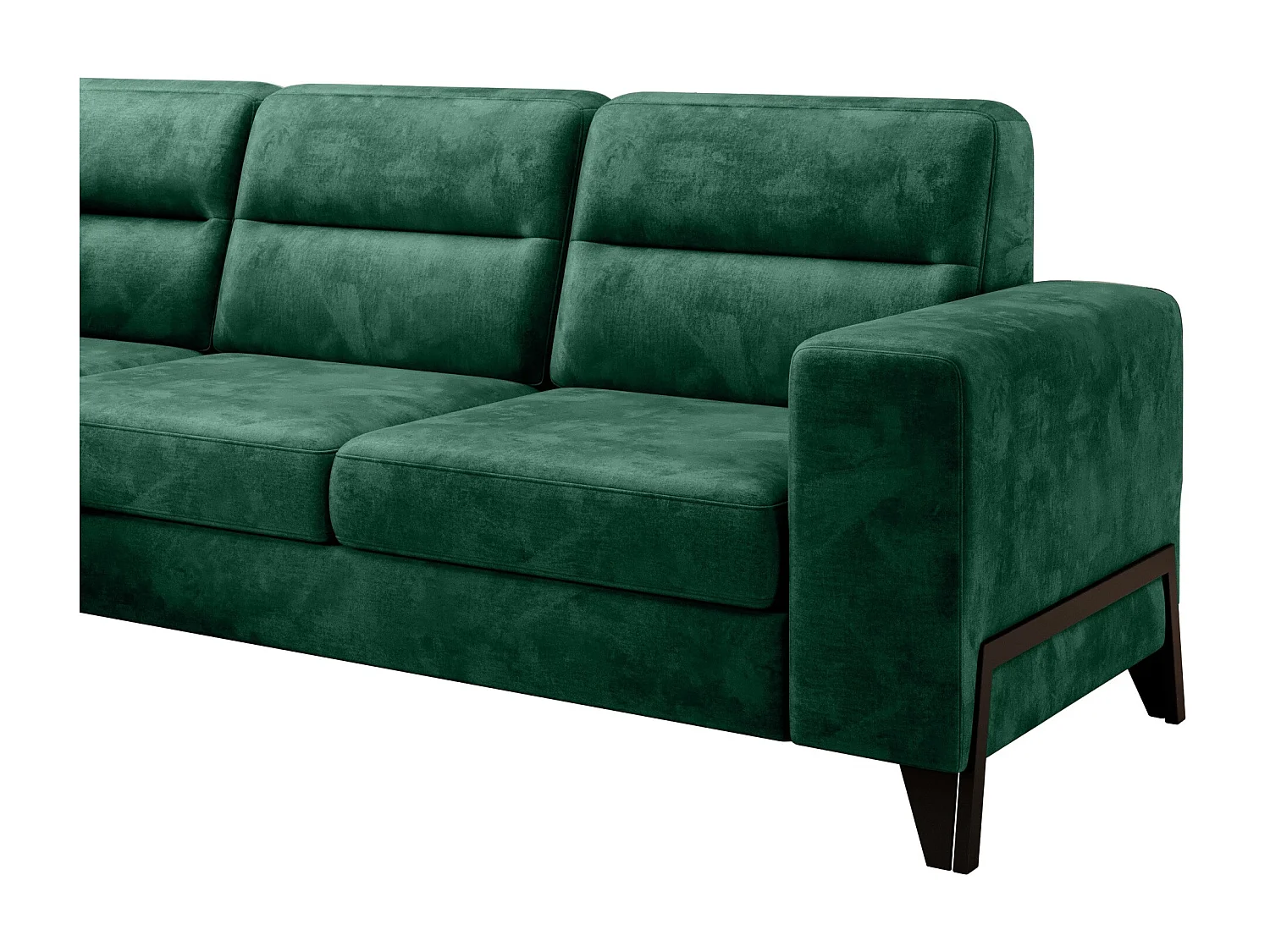 Canapé angle gauche convertible tissu doux vert et pieds acier noir Kassidi 277cm