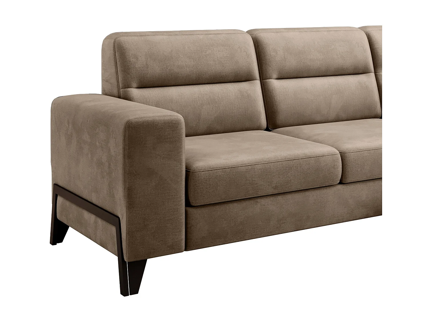 Canapé angle droit convertible tissu doux beige foncé et pieds acier noir Kassidi 277cm