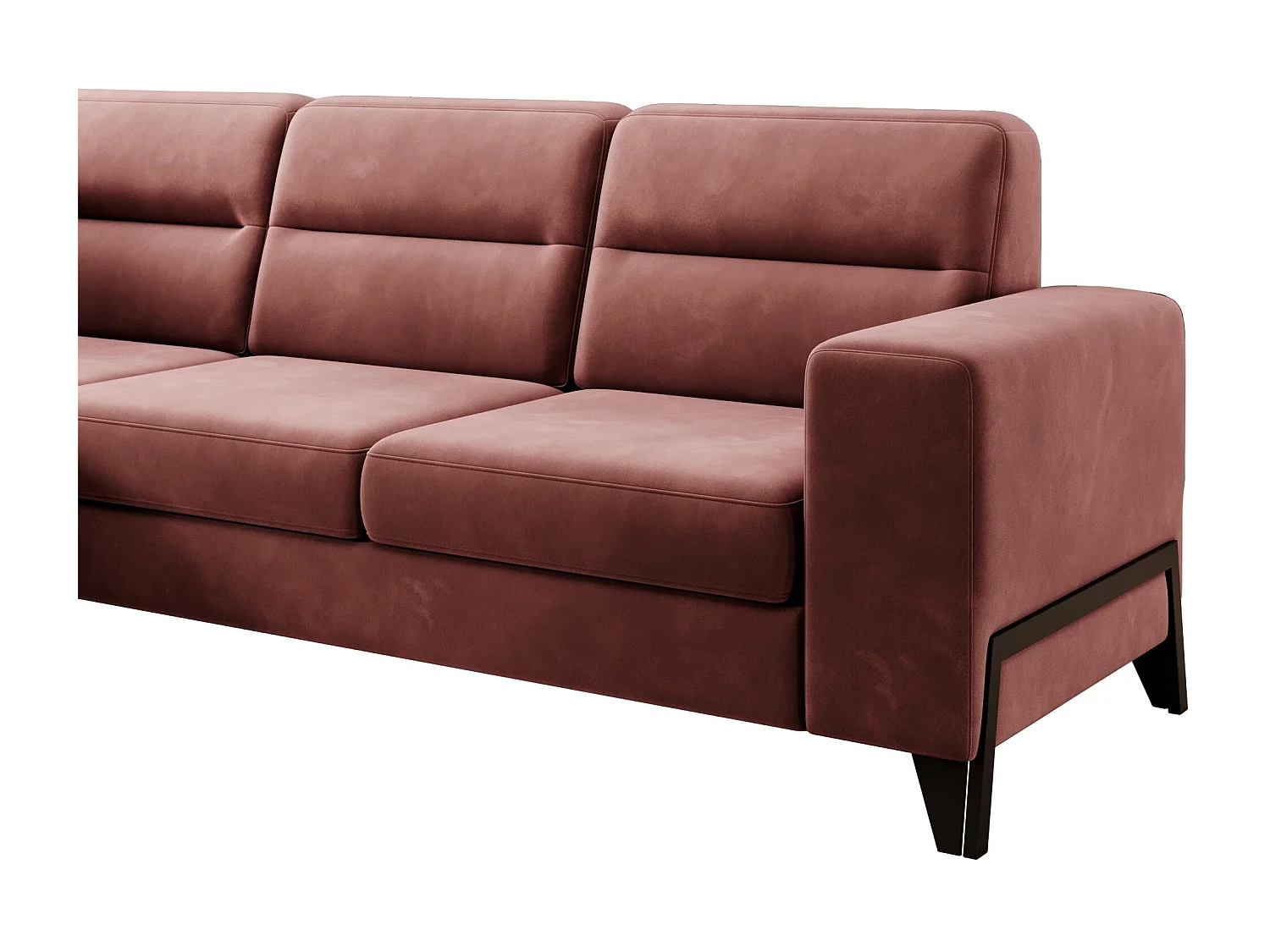 Canapé angle gauche convertible tissu rouille et pieds acier noir Kassidi 277cm